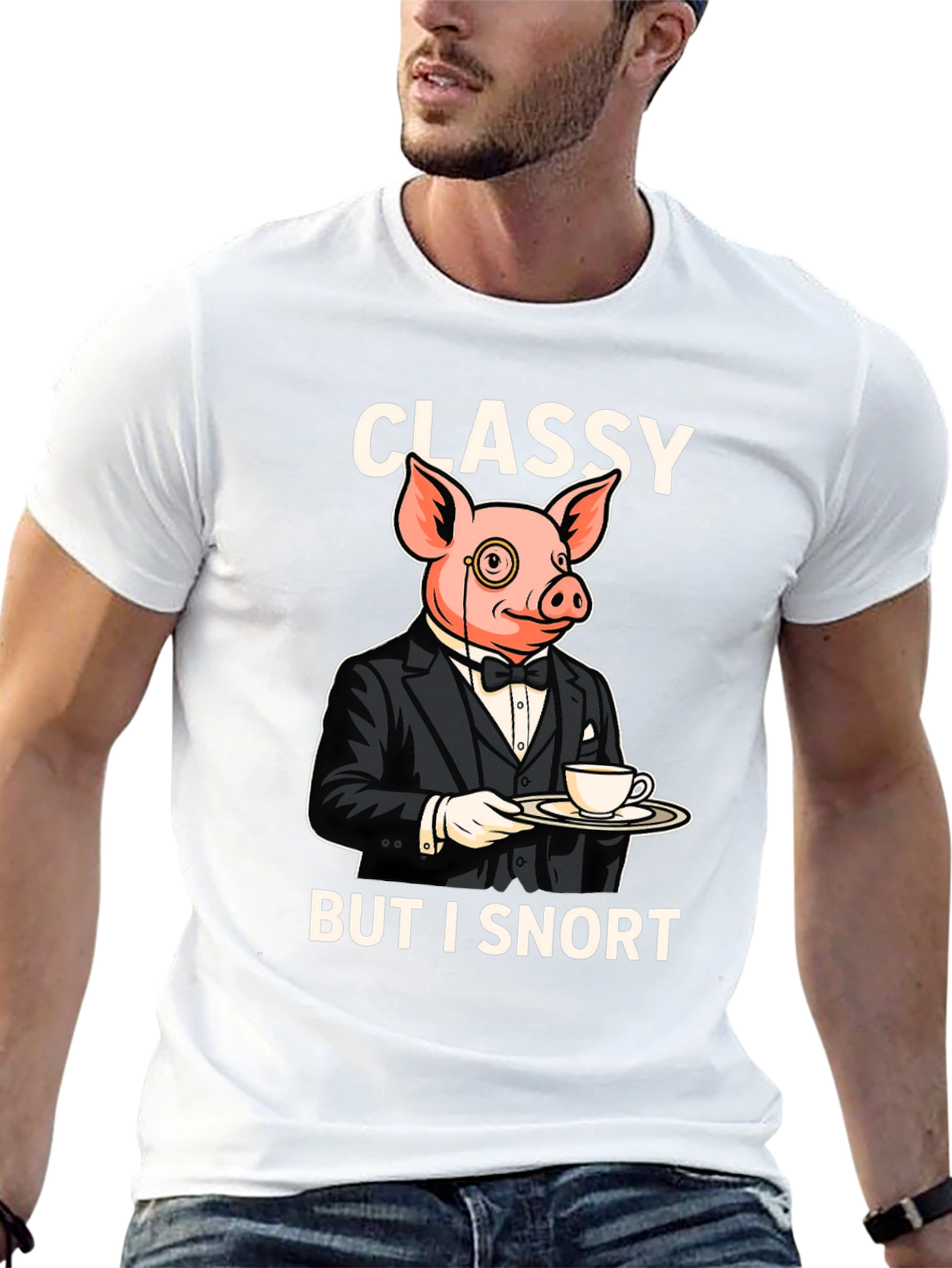 Black Classy But I Snort Pig T-Shirt view 13