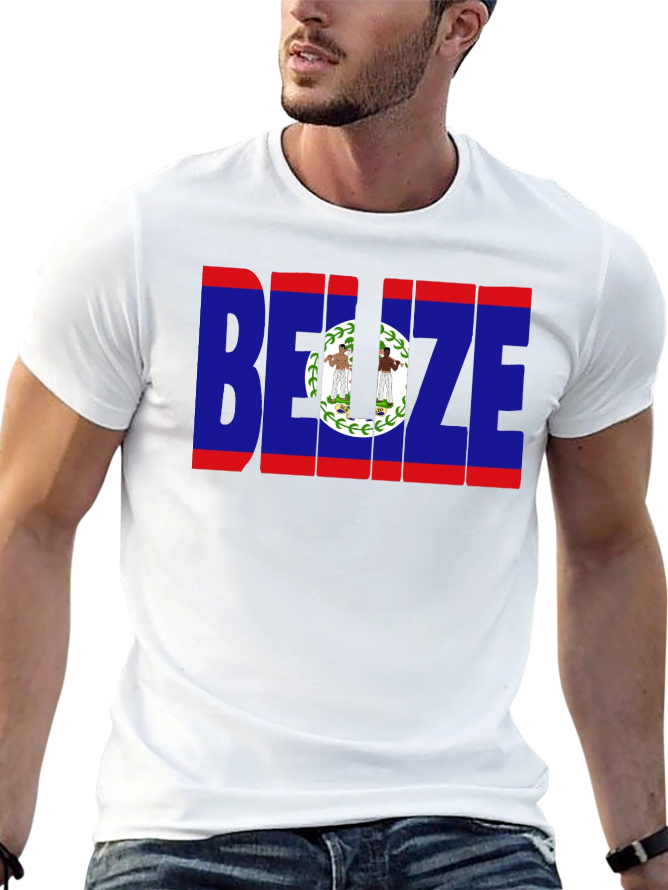 Belize Flag Graphic T-Shirt - Black Crew Neck Tee - 13