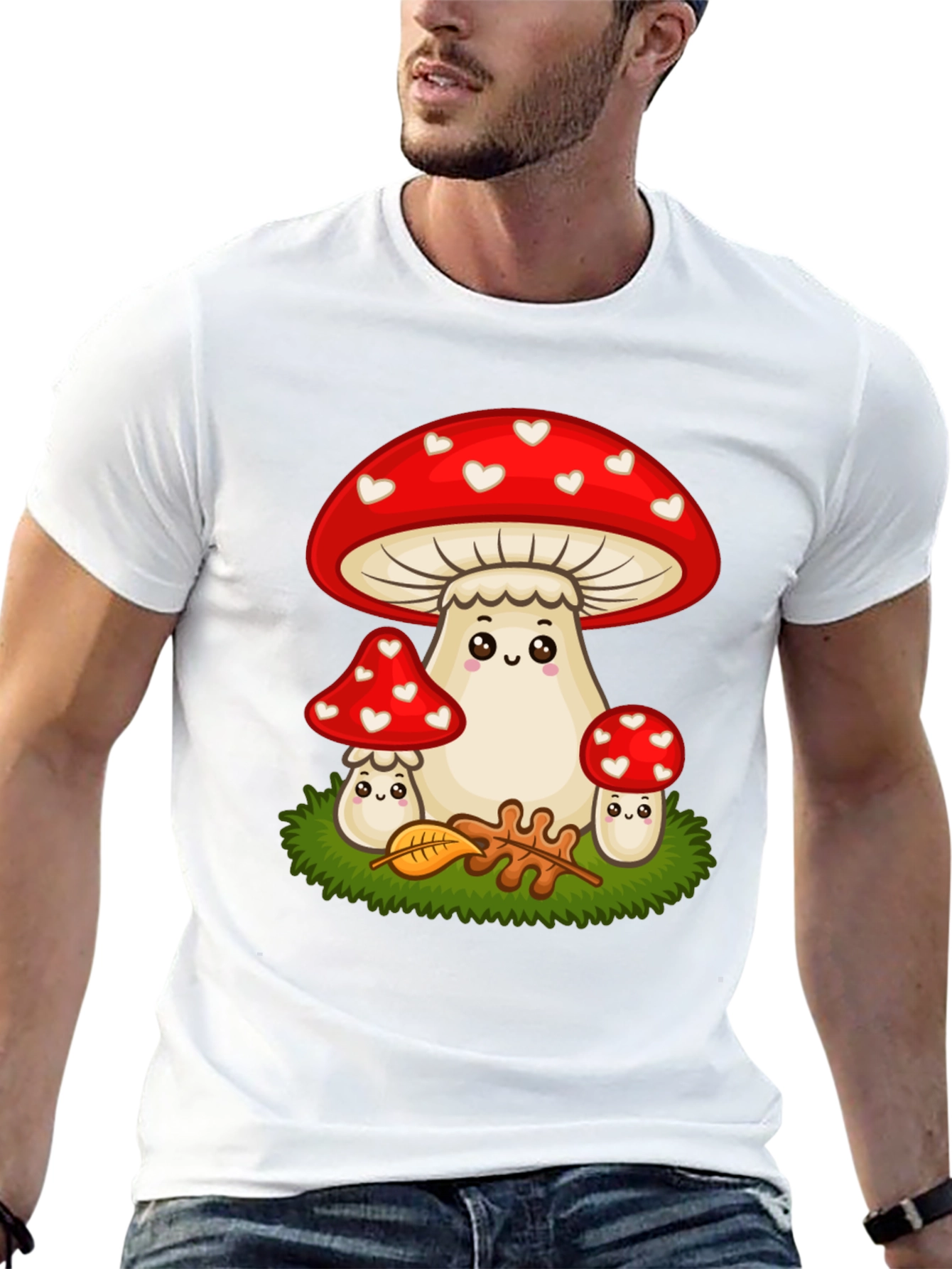 Black Cute Mushroom T-Shirt - Heart Pattern view 13