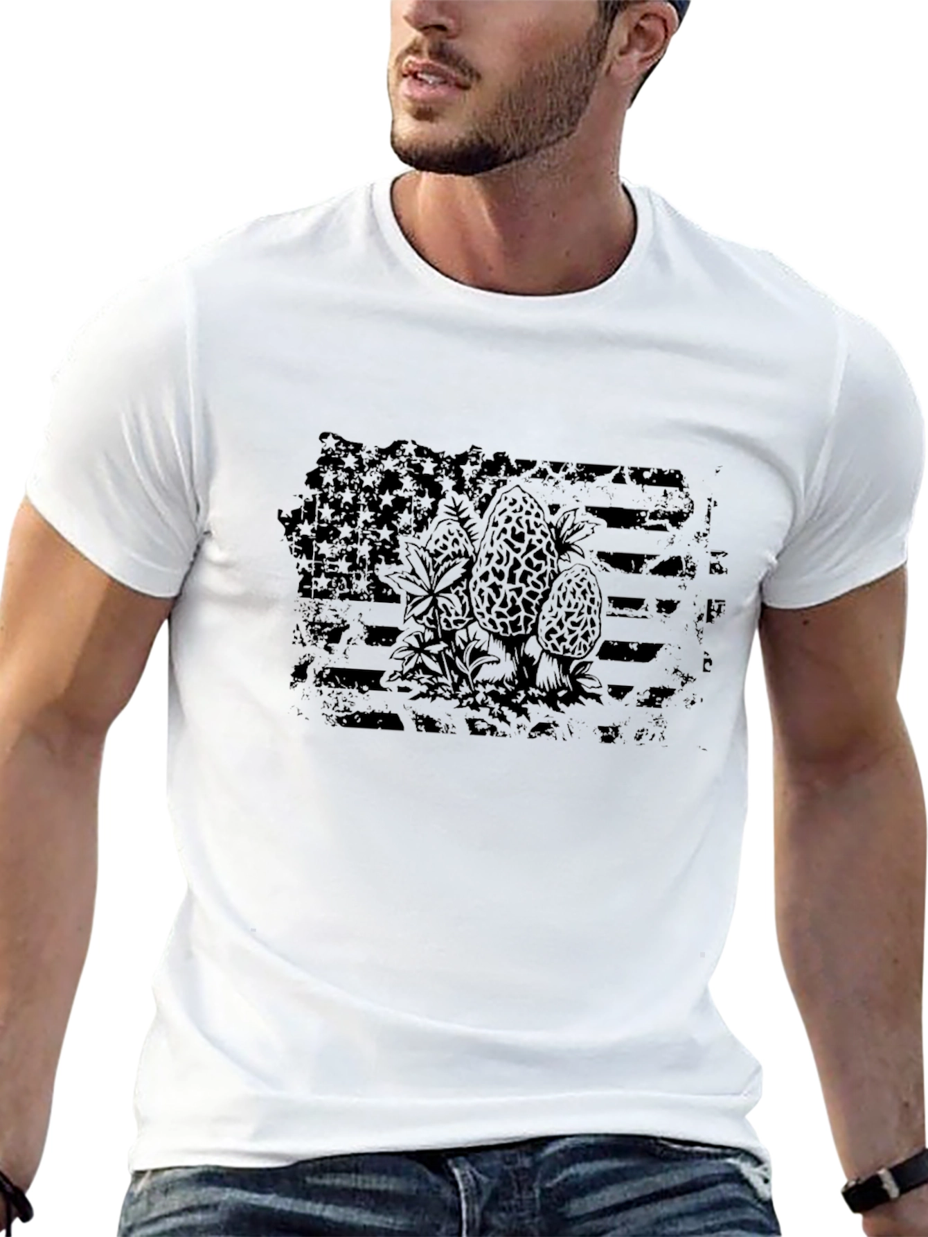 Black American Flag Morels Graphic T-Shirt view 13