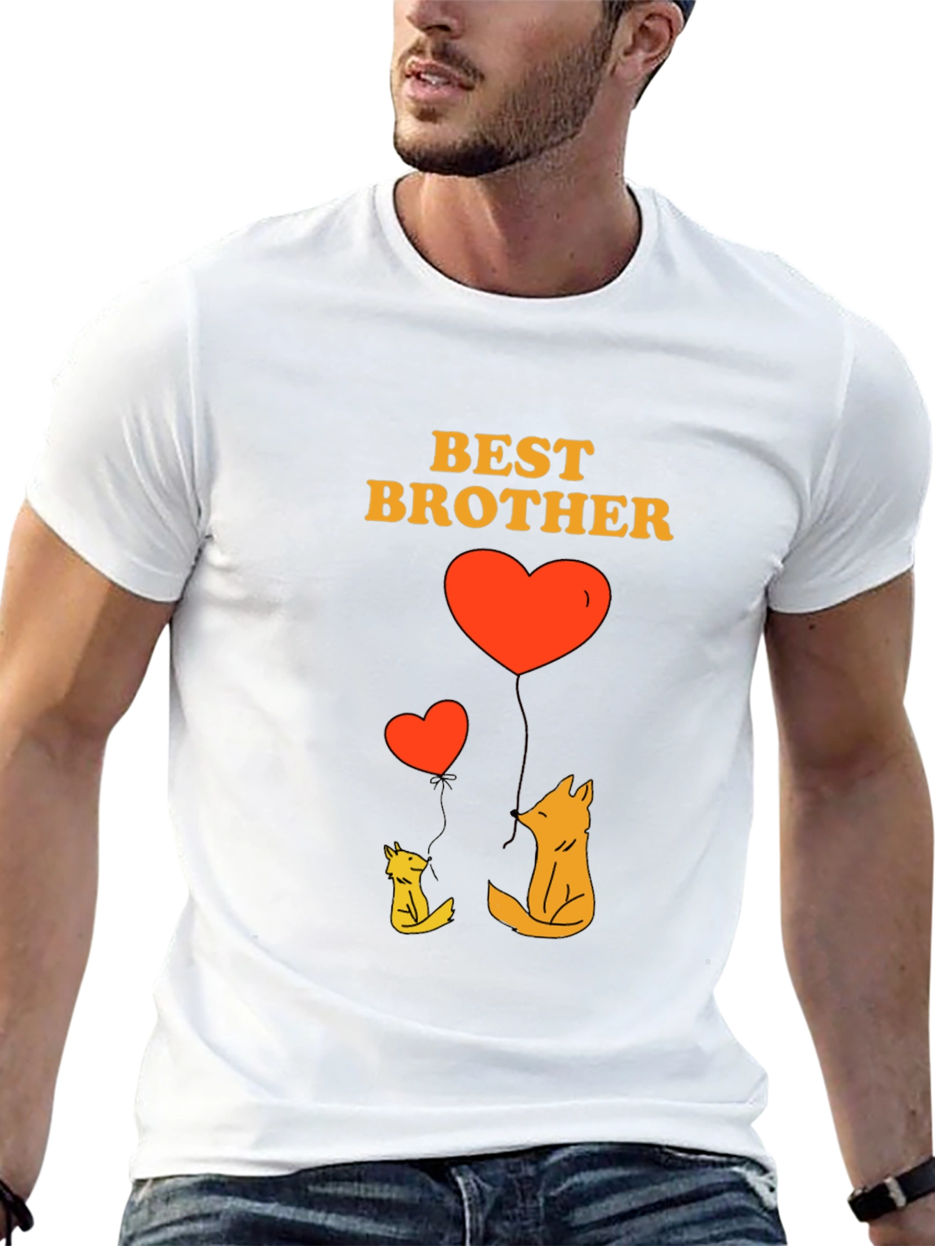 Black Best Brother Fox Heart Graphic T-Shirt view 13