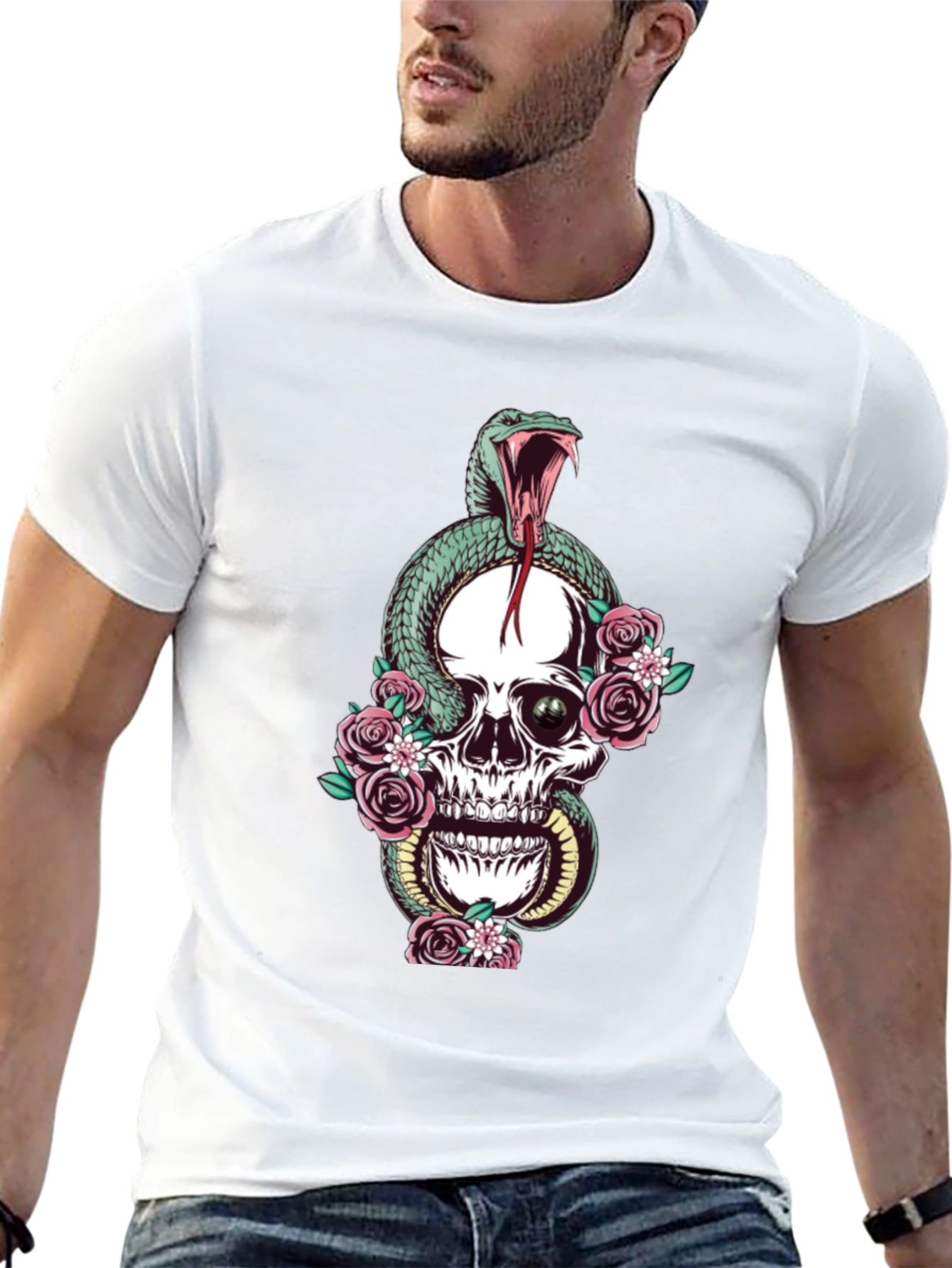 Black Skull & Snake Graphic Tee - Unisex Black T-Shirt view 13