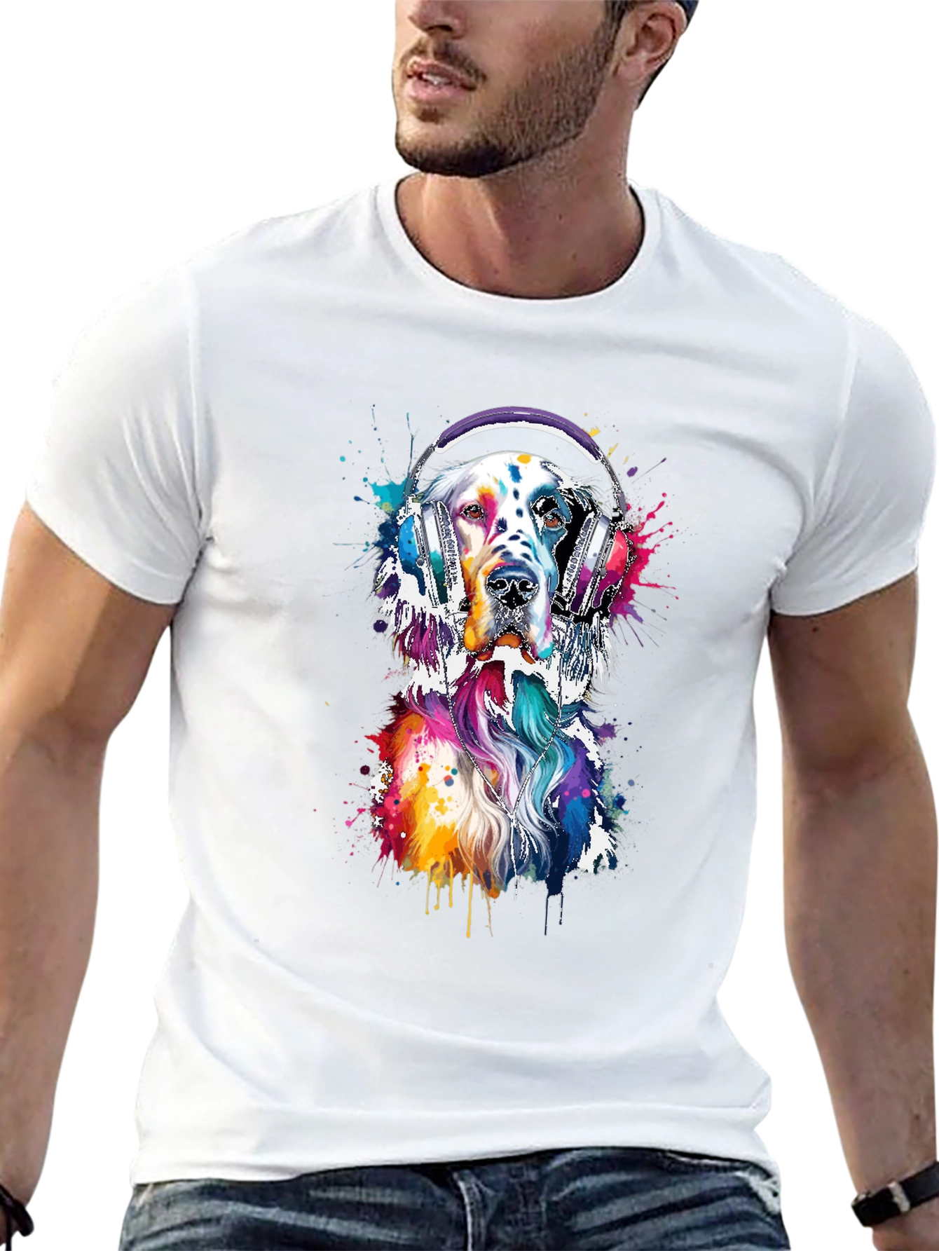 Black Dog with Headphones Graphic Tee - Trendy Design view 13