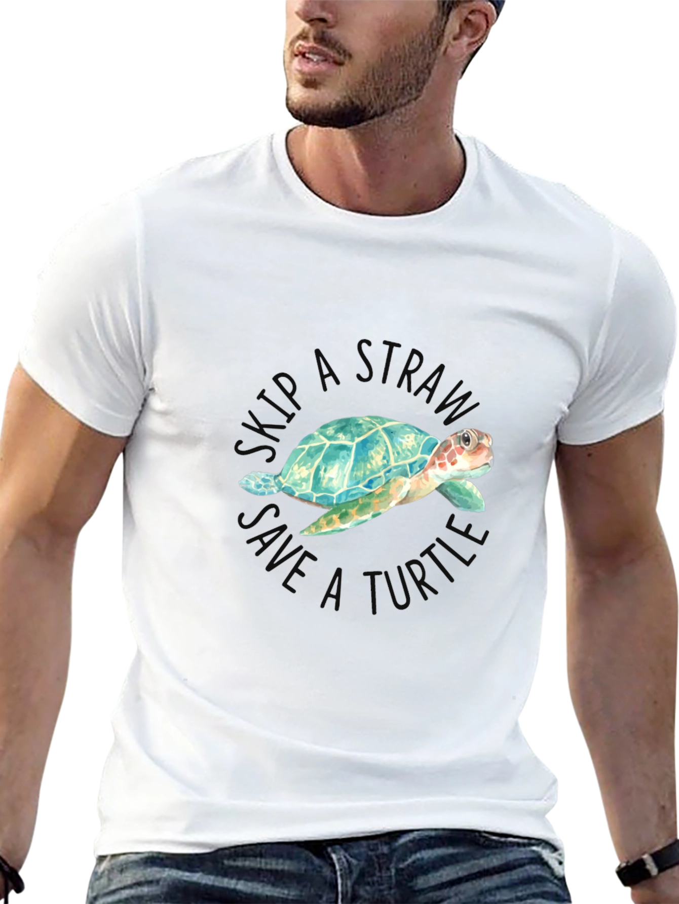 Black Skip a Straw Save a Turtle T-Shirt view 13