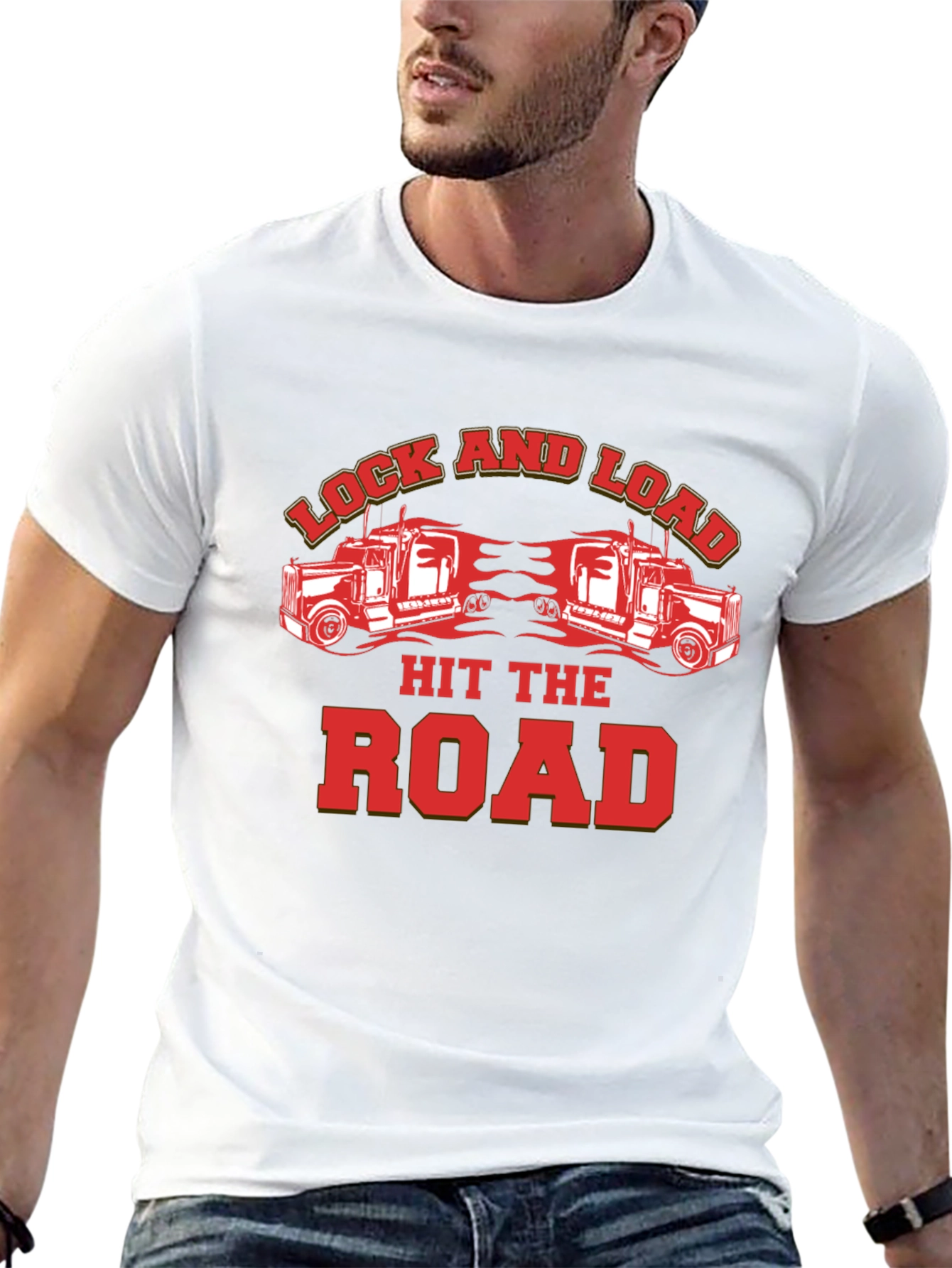 Black Lock and Load Hit The Road Trucker T-Shirt view 13