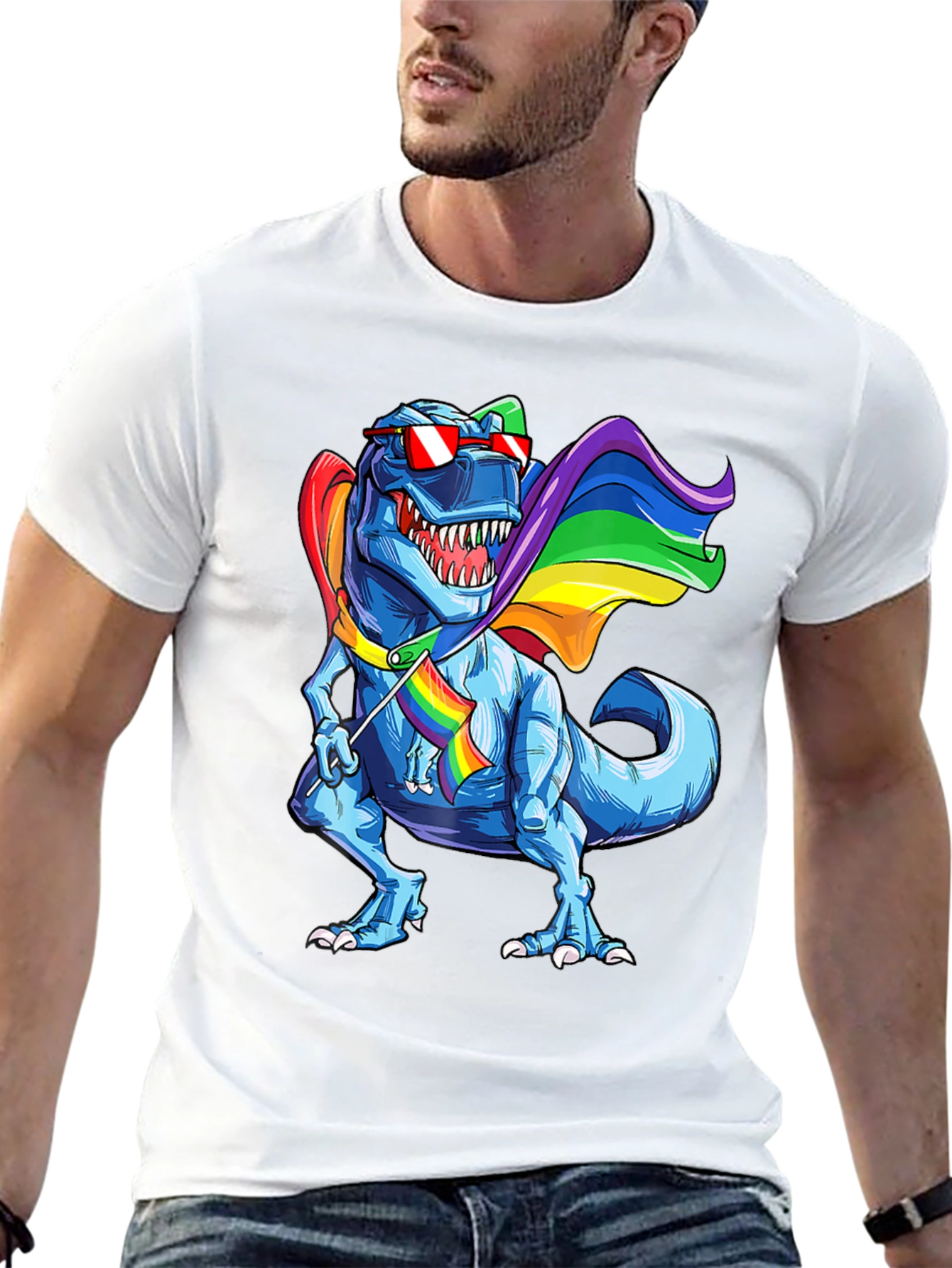 Black Rainbow Dinosaur Pride T-Shirt view 13