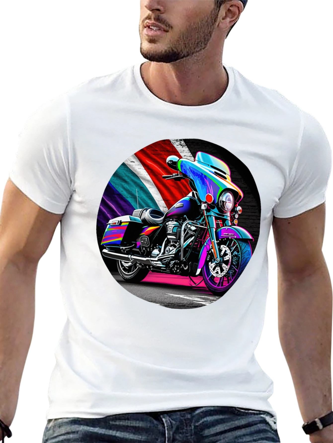 Black Motorcycle T-Shirt - Colorful Bike Design view 13