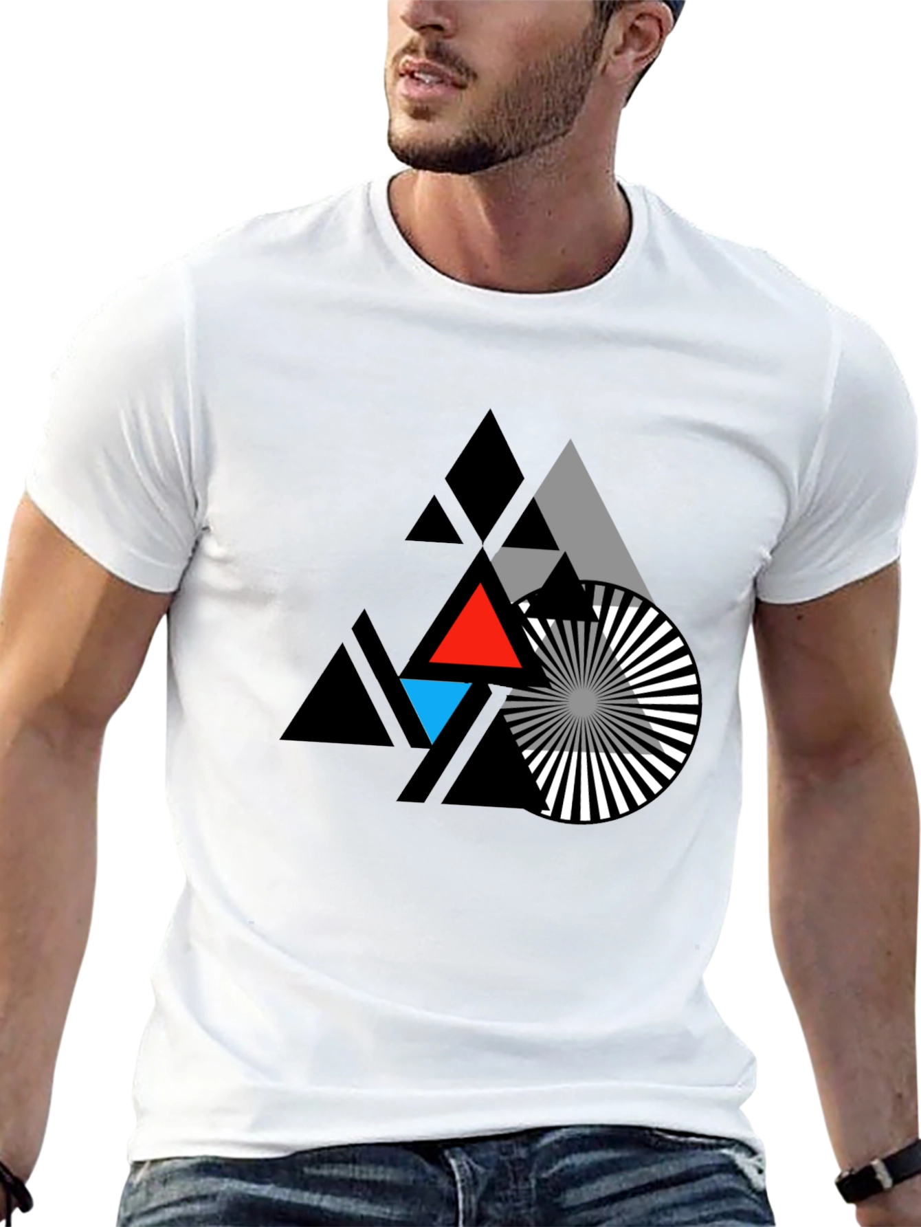 Black Geometric Triangle Graphic T-Shirt view 13