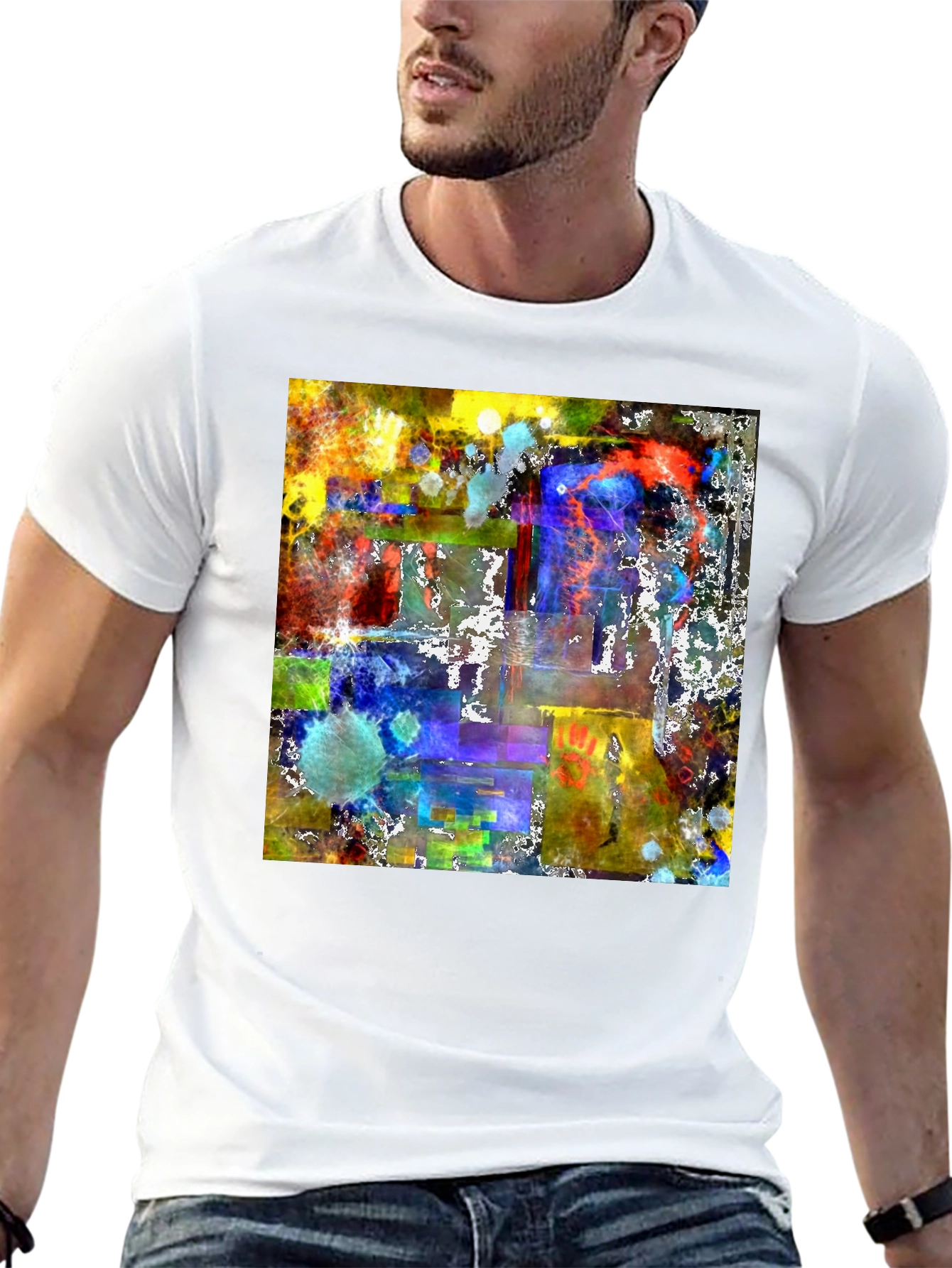 Black Abstract Art Graphic Tee - Men's Black T-Shirt view 13