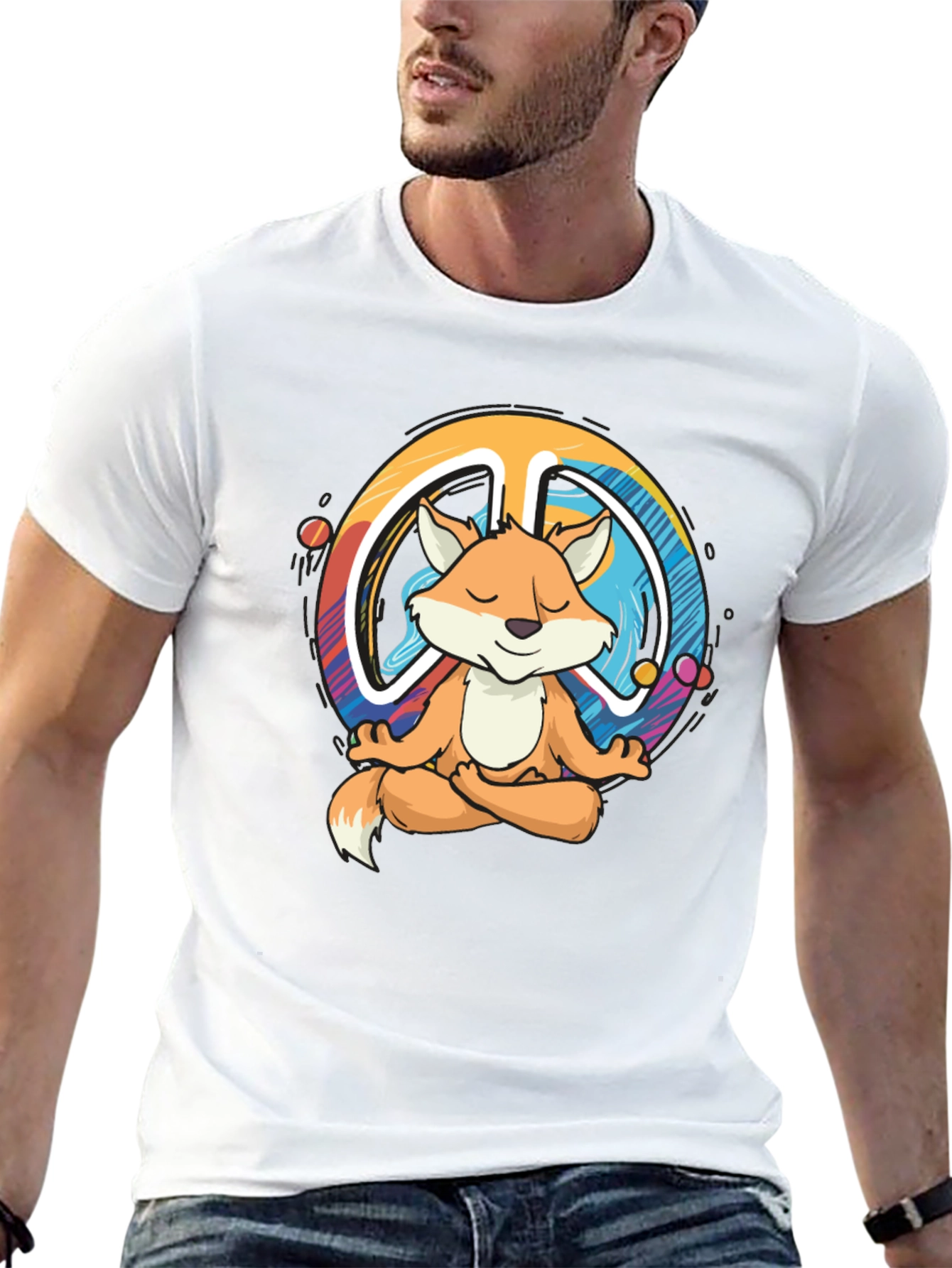 Black Zen Fox Peace Sign T-Shirt - Meditating Fox Design view 13