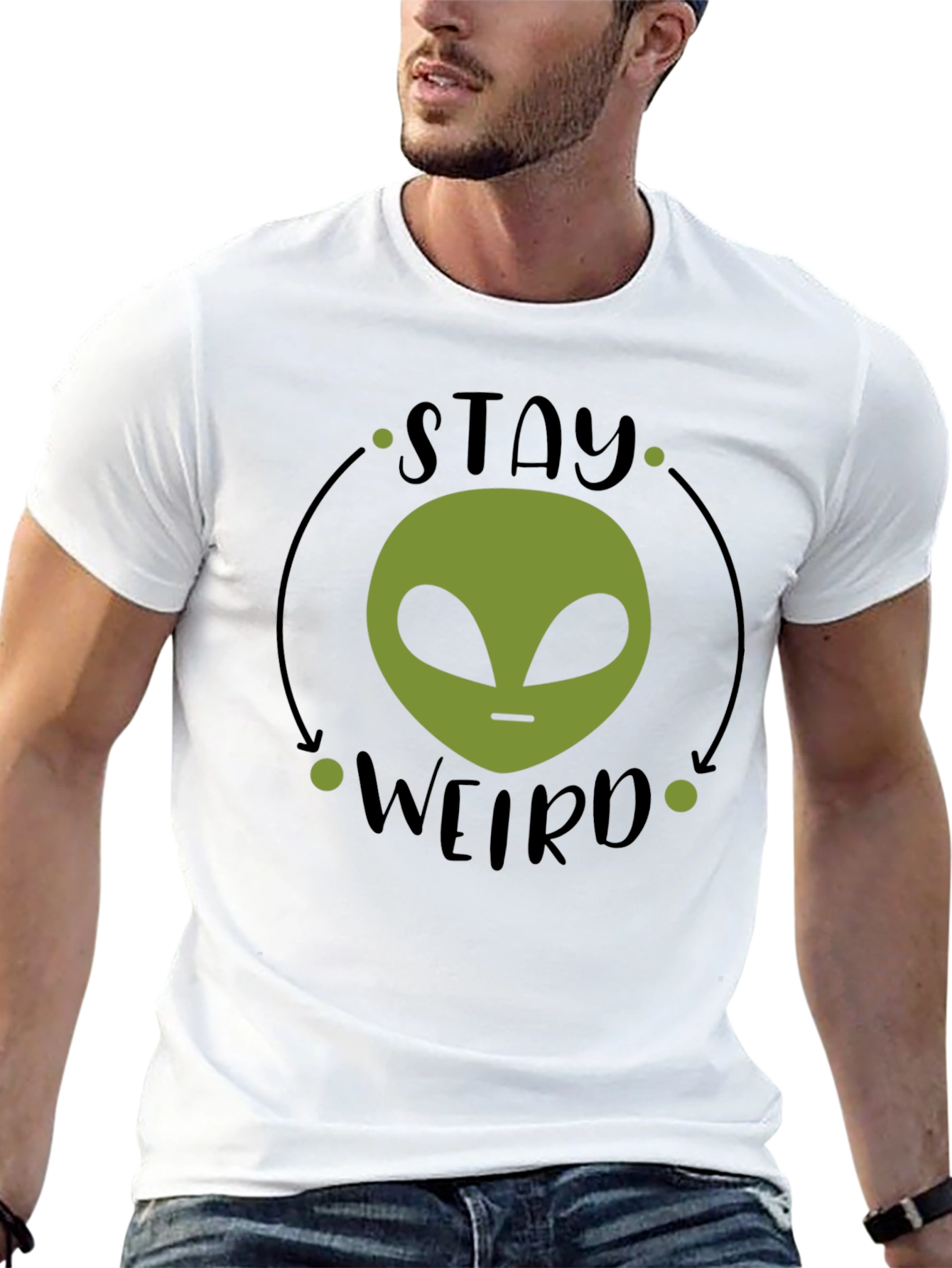 Black Stay Weird Alien Graphic Tee - Black Cotton T-Shirt view 13