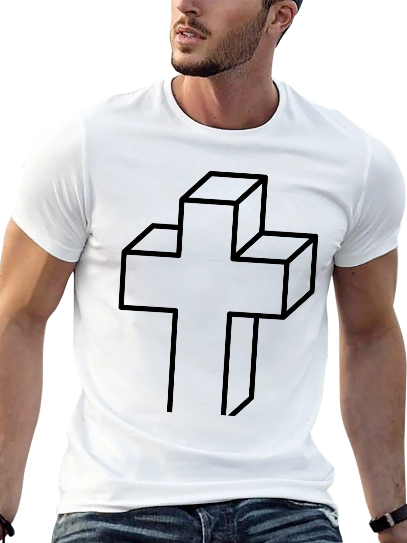 Black Geometric Cross Graphic Tee - Modern Christian Apparel view 13