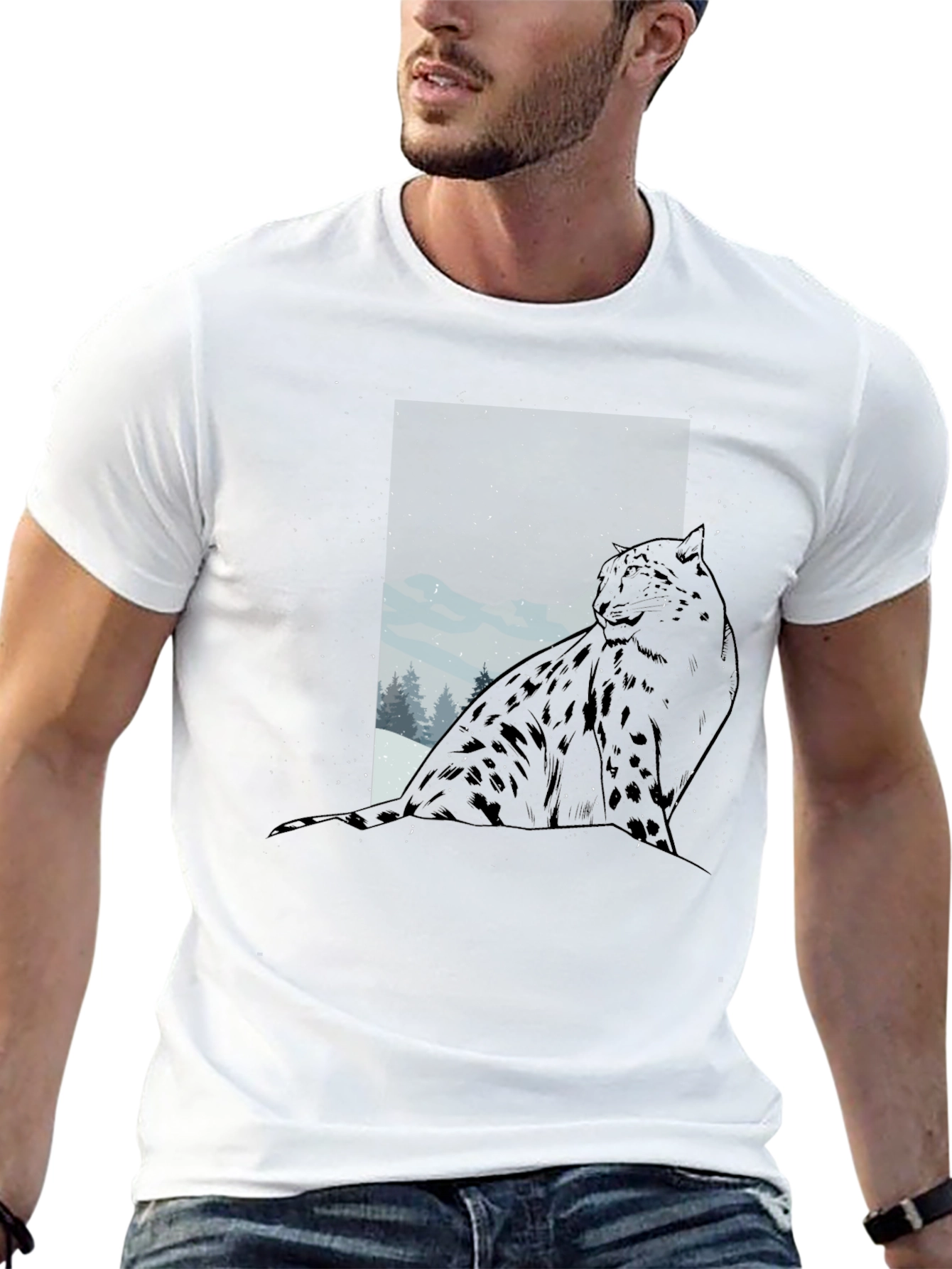 Black Snow Leopard Graphic Tee - Black Cotton Blend view 13
