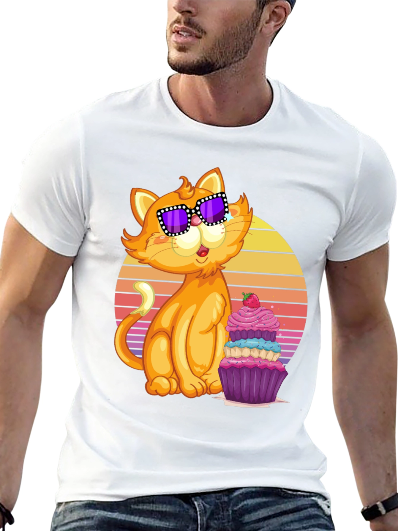 Black Cool Cat with Cupcake T-Shirt view 13