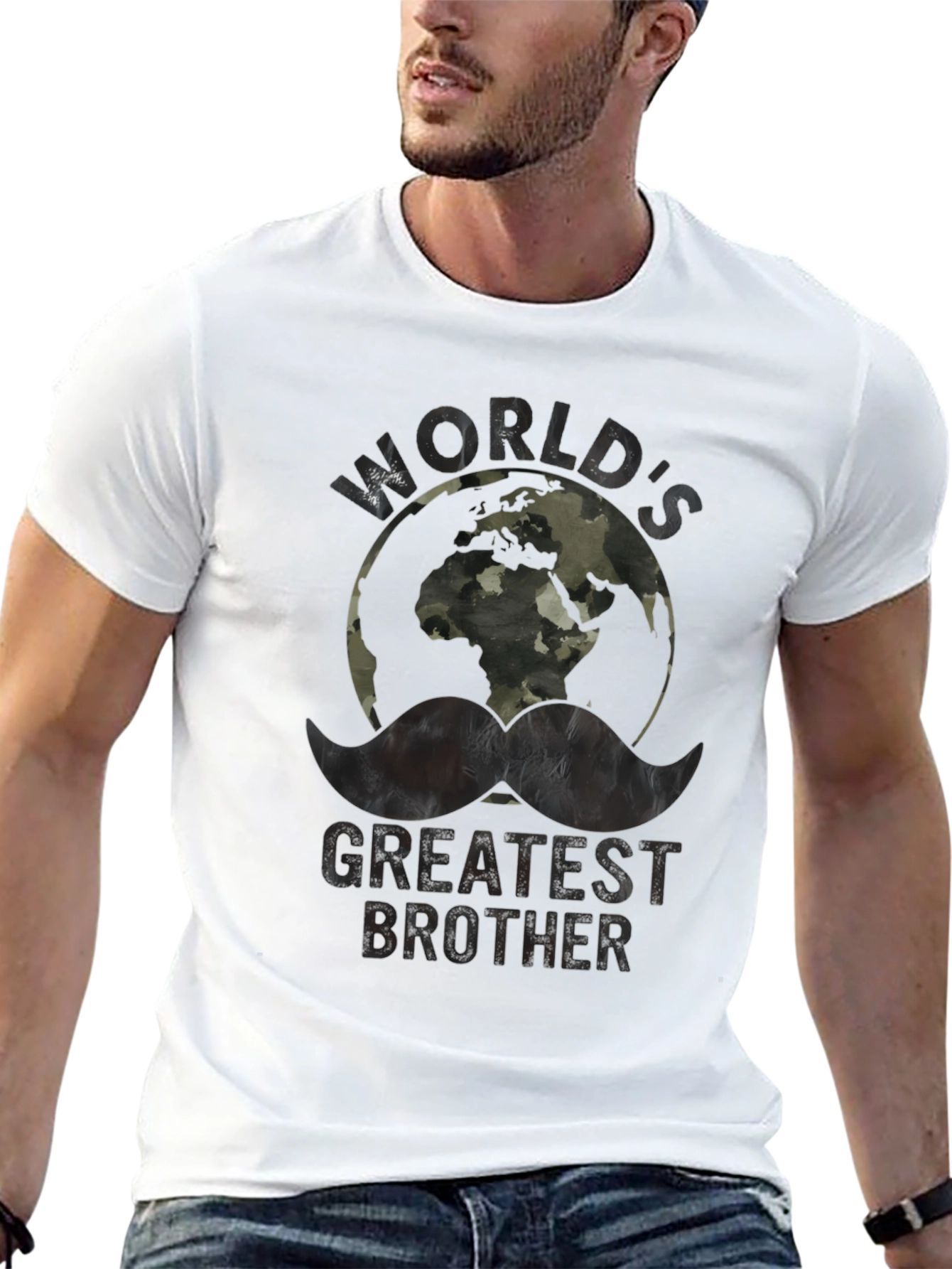 Black World's Greatest Brother T-Shirt - Camo Globe Graphic Tee view 13