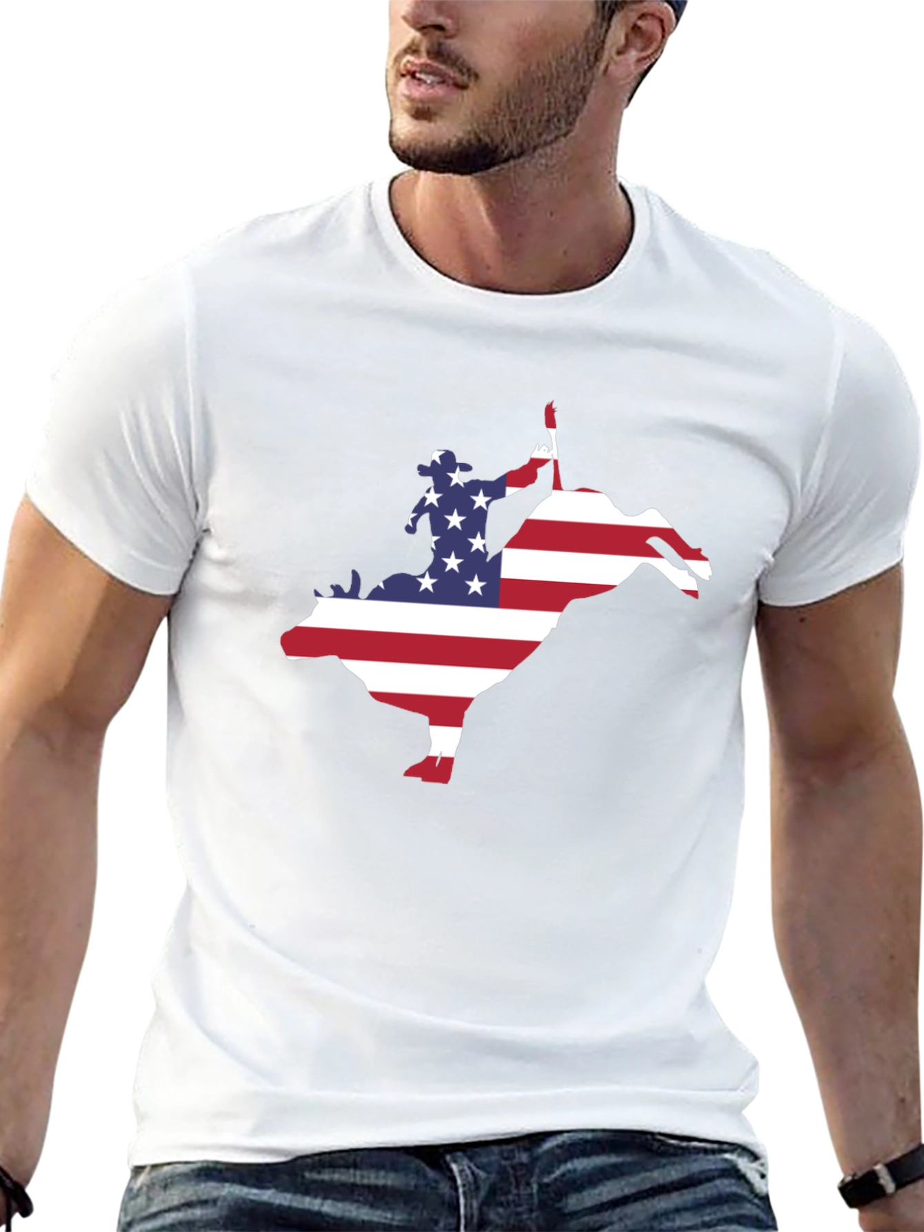 Black American Flag Bull Rider Graphic T-Shirt view 13
