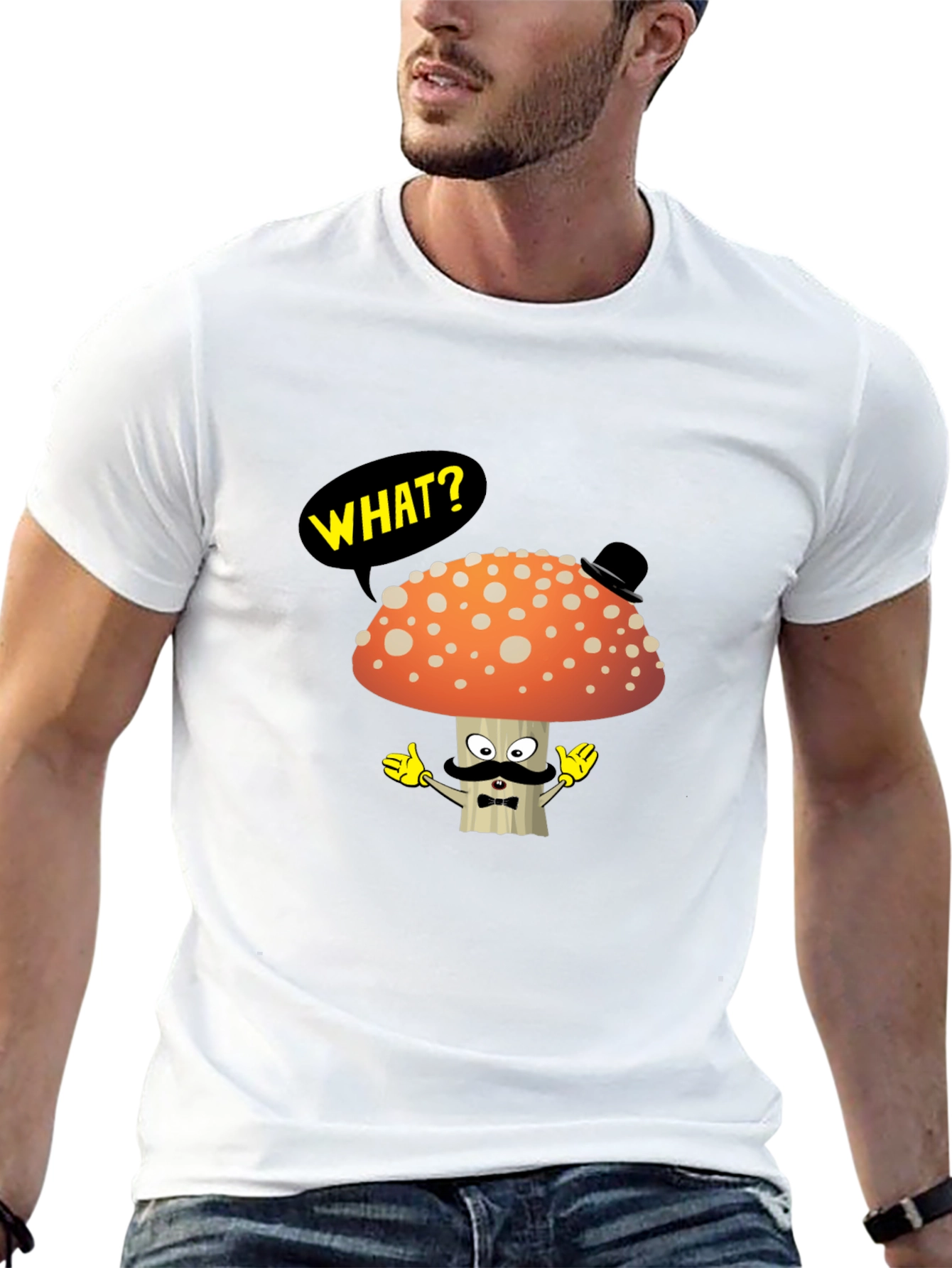 Black Mushroom Gentleman T-Shirt - Funny Cartoon Tee view 13