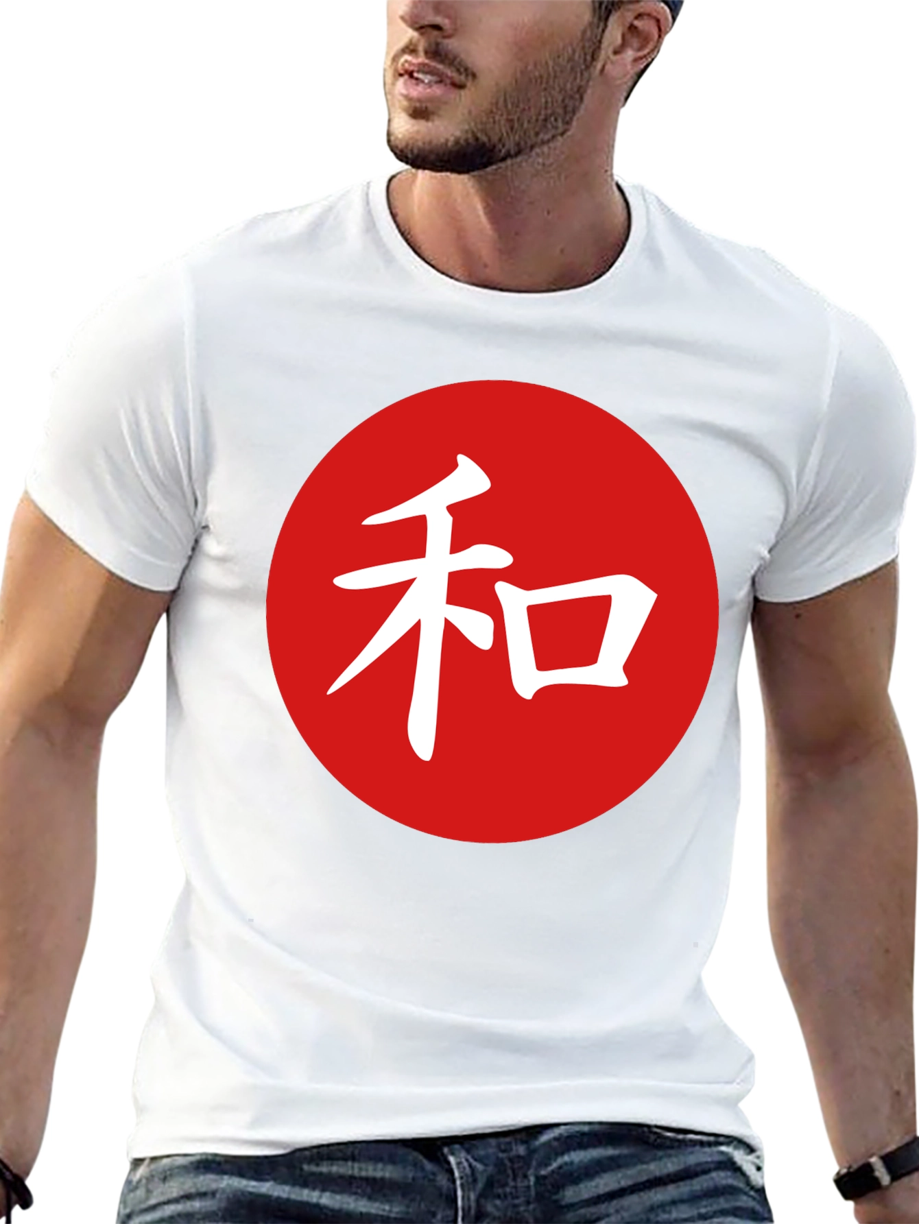 Black Japanese Symbol T-Shirt - Red Circle White Kanji view 13