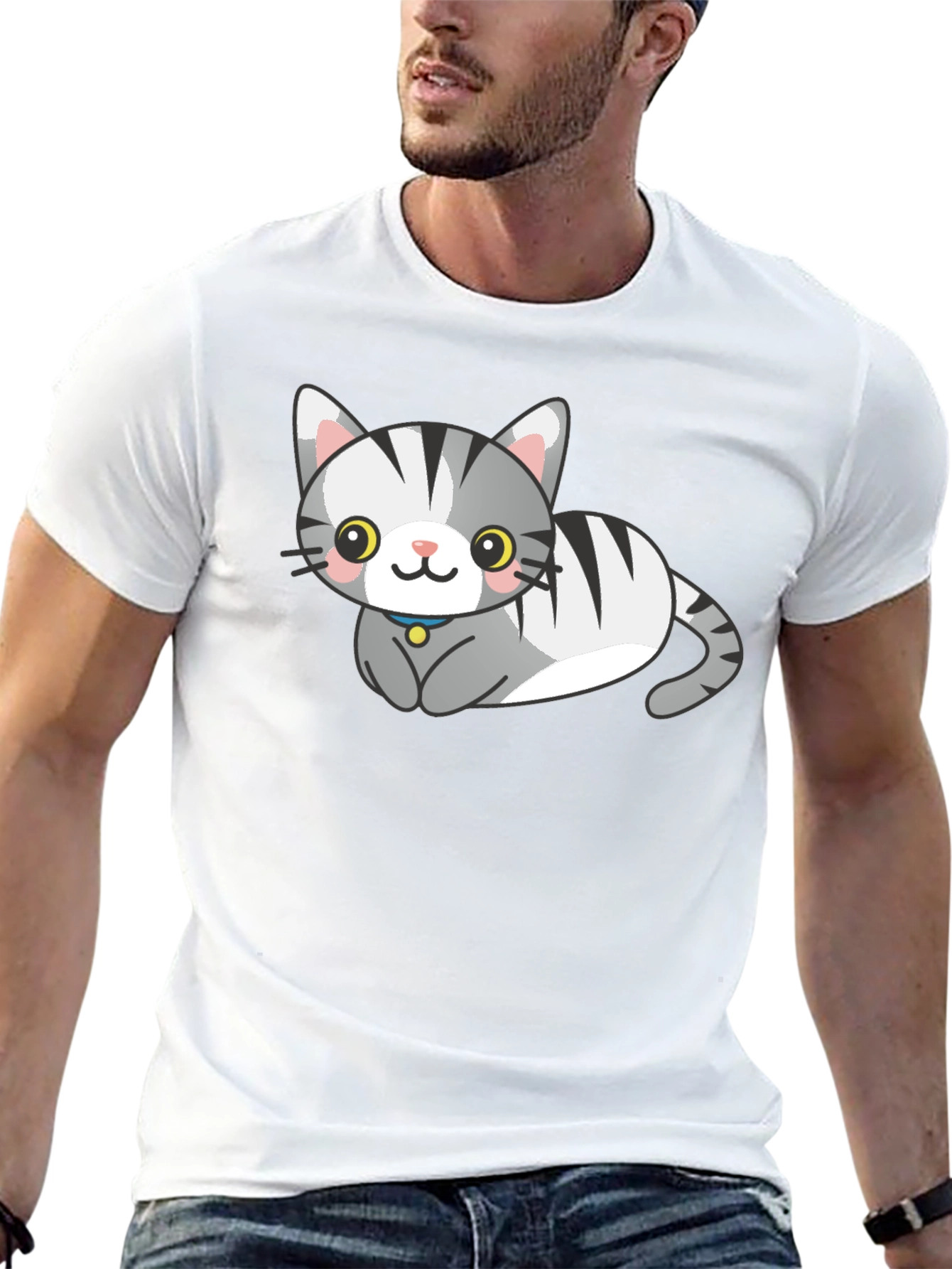 Black Cute Cartoon Cat Graphic Tee view 13