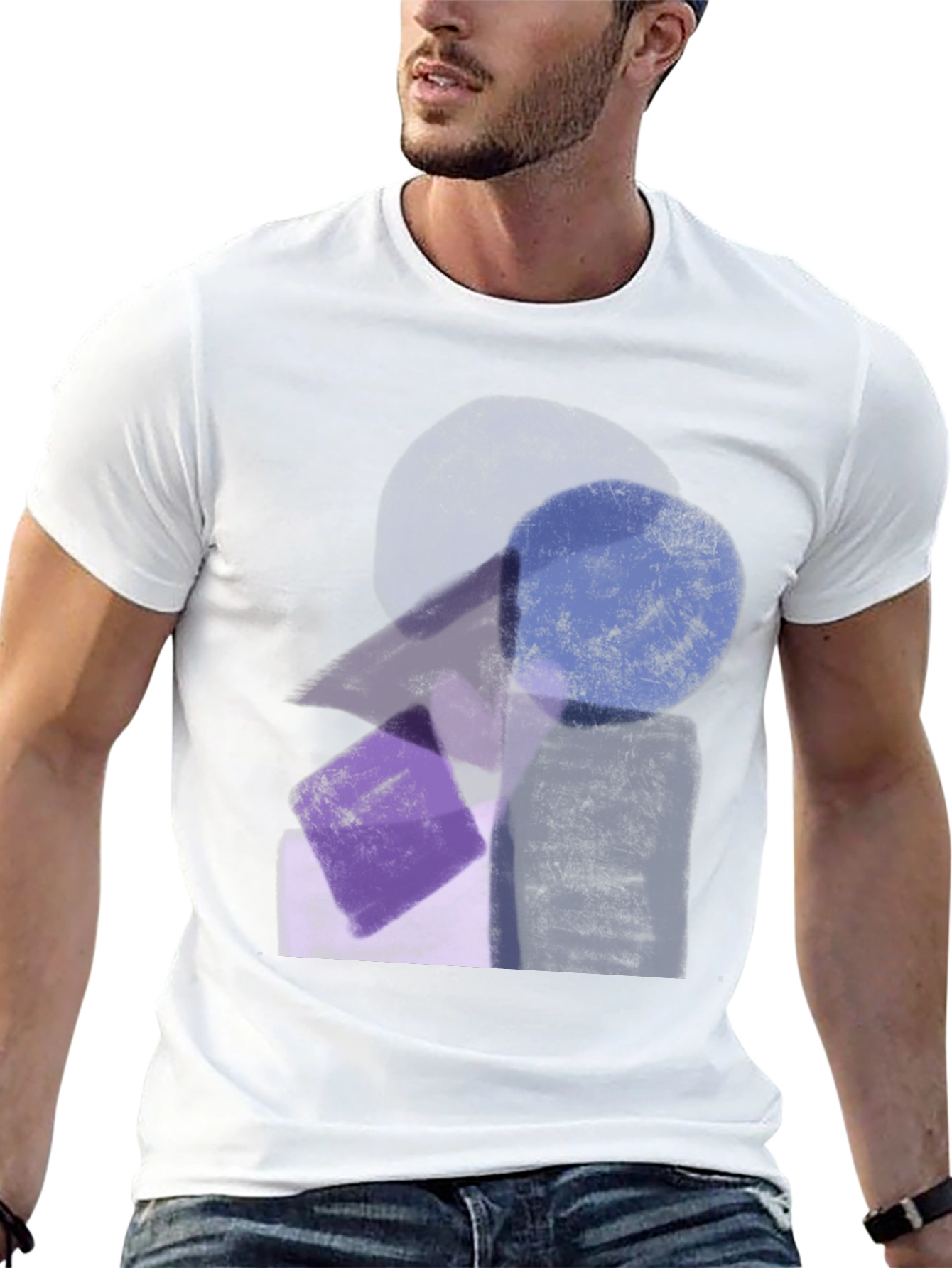 Black Abstract Geometric Print Black Crew Neck T-Shirt view 13