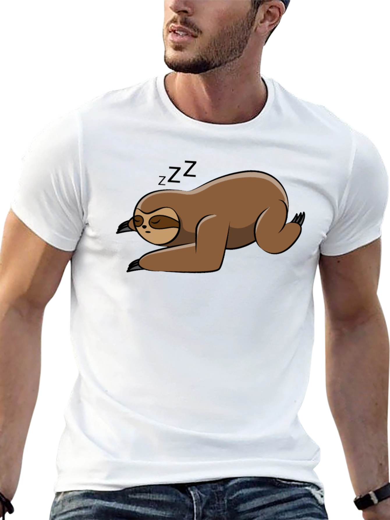 Black Sleeping Sloth Black T-Shirt view 13