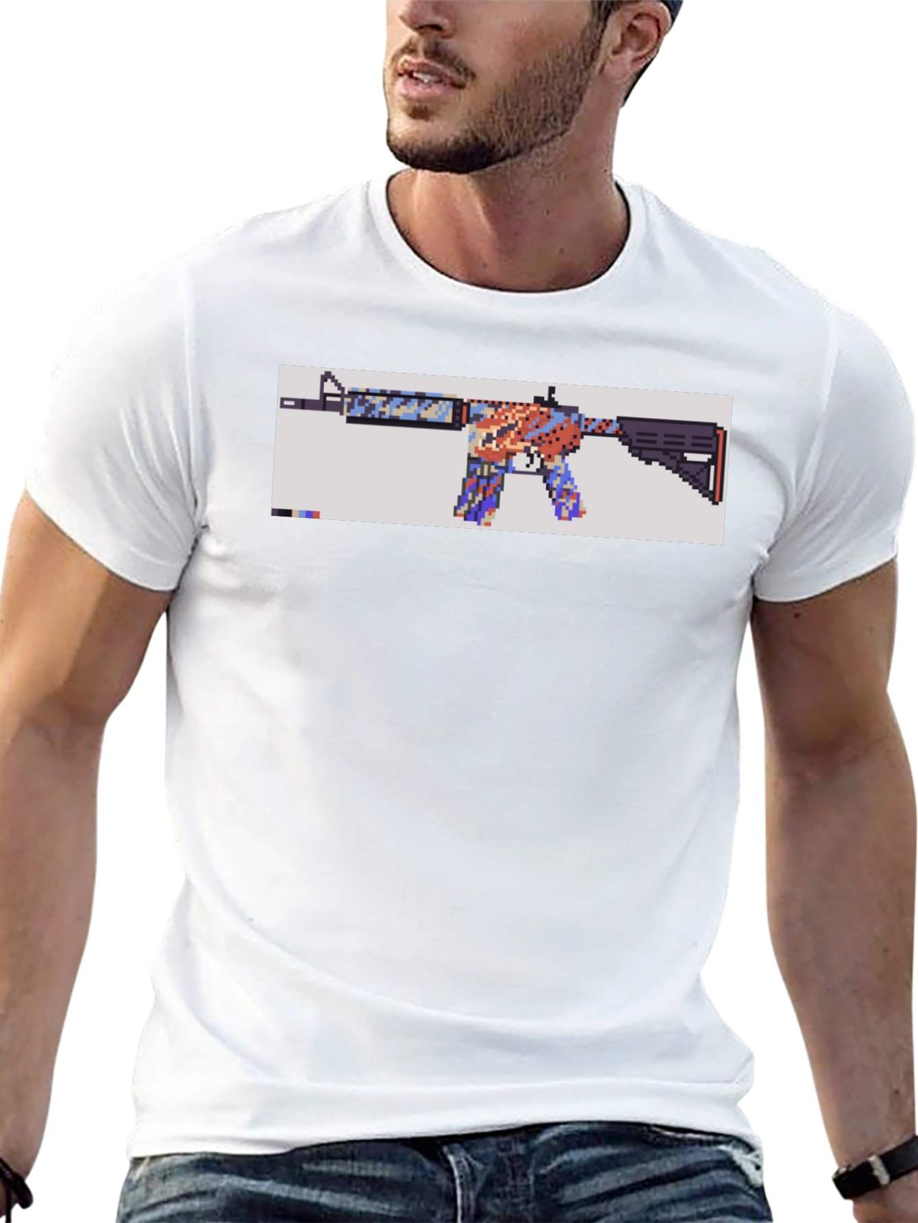 Black Pixelated Rifle Graphic Tee - Black Cotton Comfort view 13