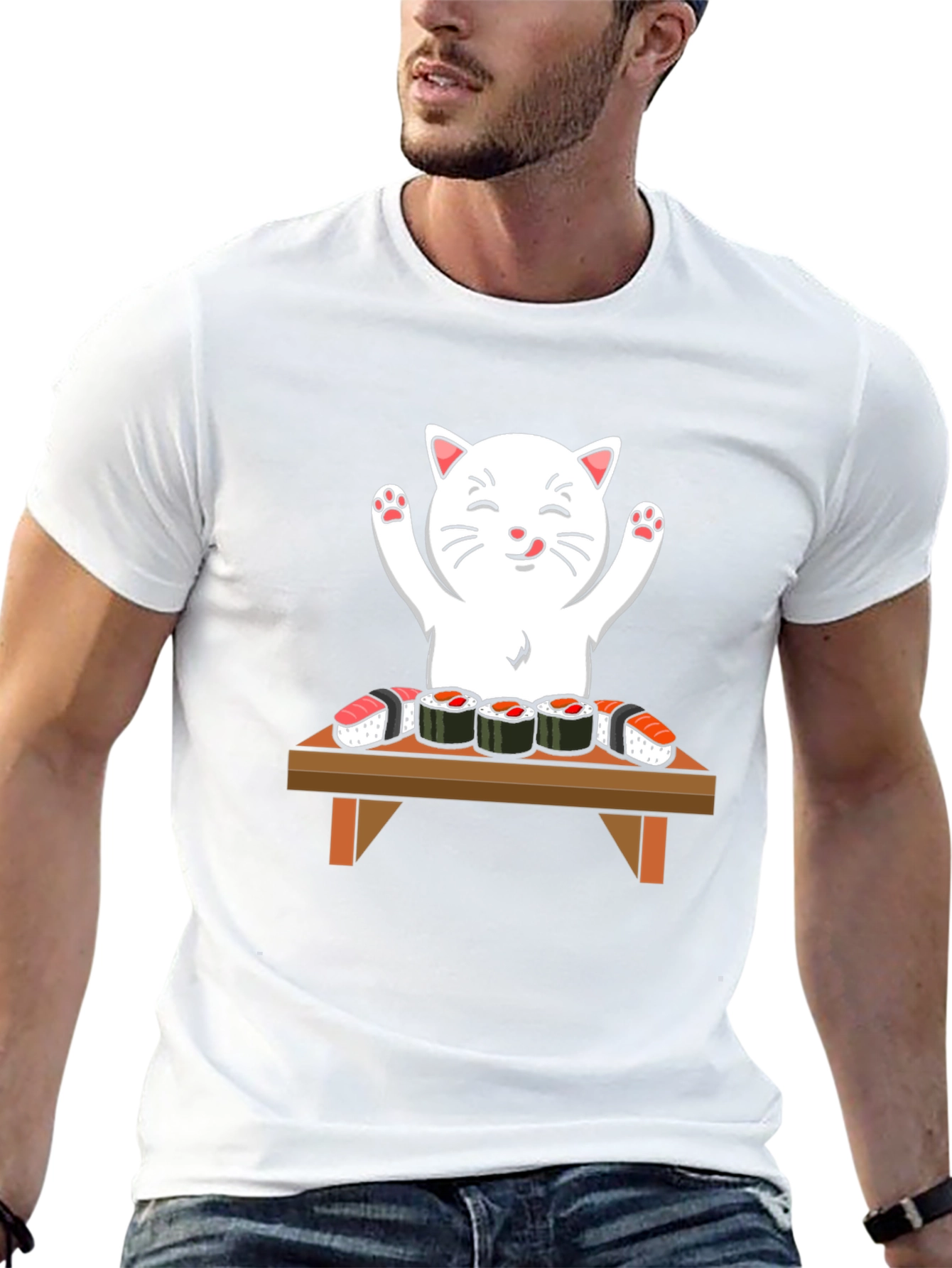 Black Cat Sushi T-Shirt - Cute Kawaii Design view 13