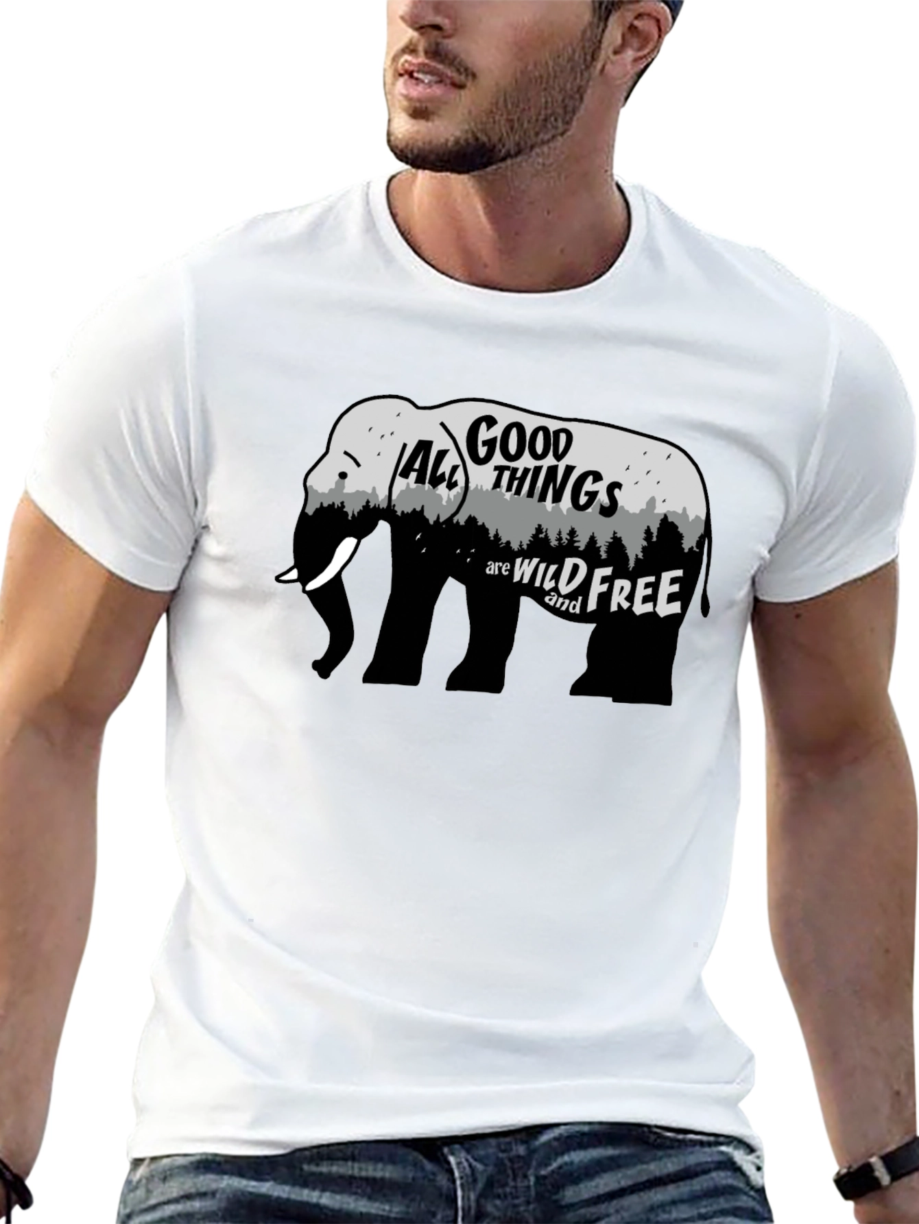 Black Wild and Free Elephant Graphic Tee - Black view 13