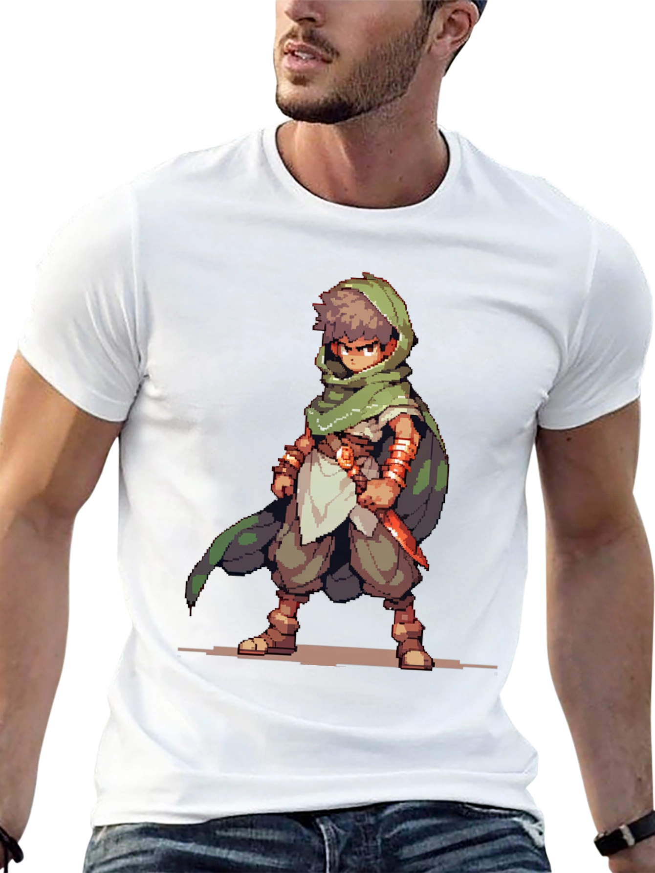 Black Pixel Art RPG Character Graphic Tee - Black Cotton Blend view 13