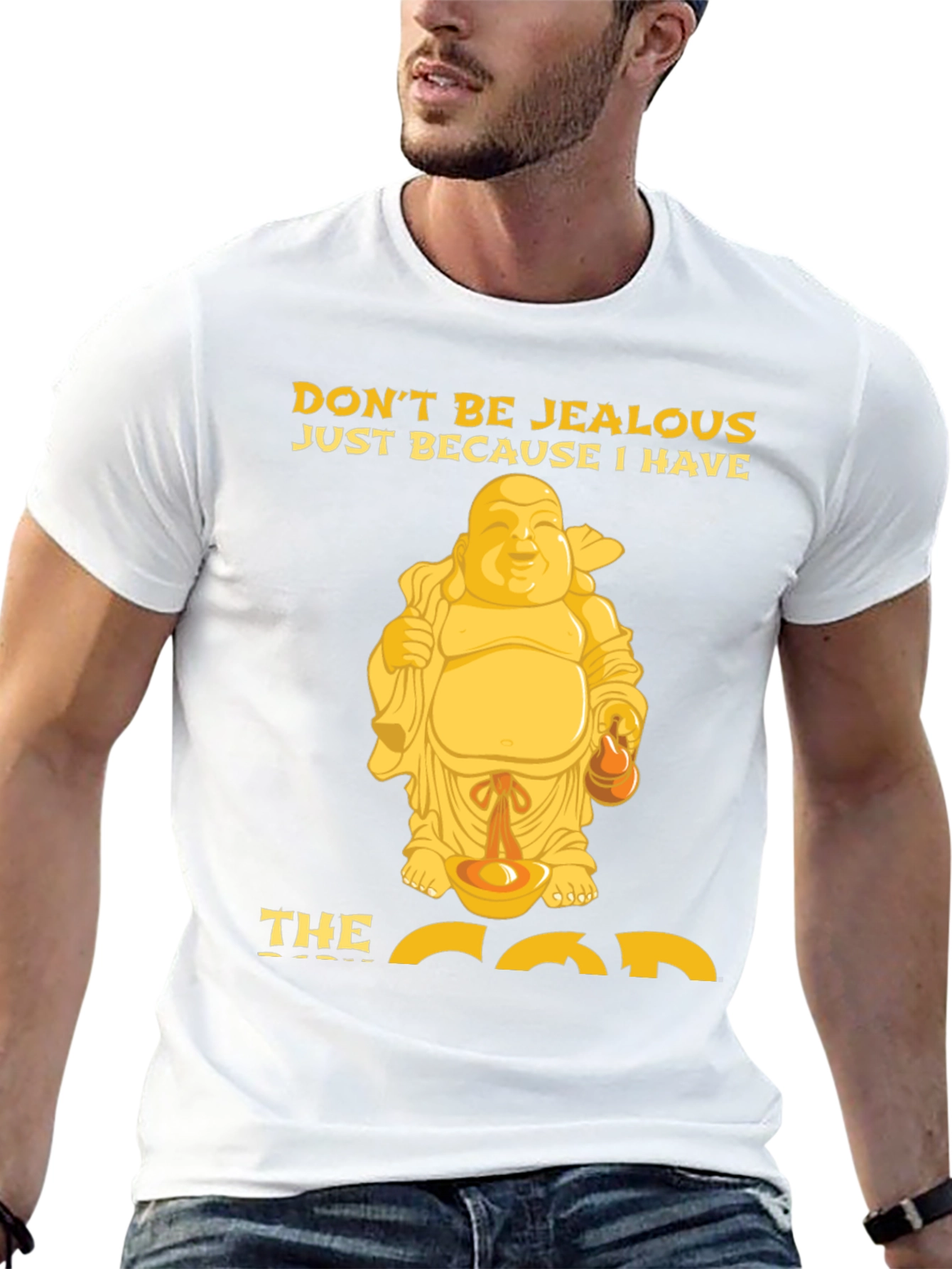 Black Funny Buddha Graphic T-Shirt - Don't Be Jealous! view 13