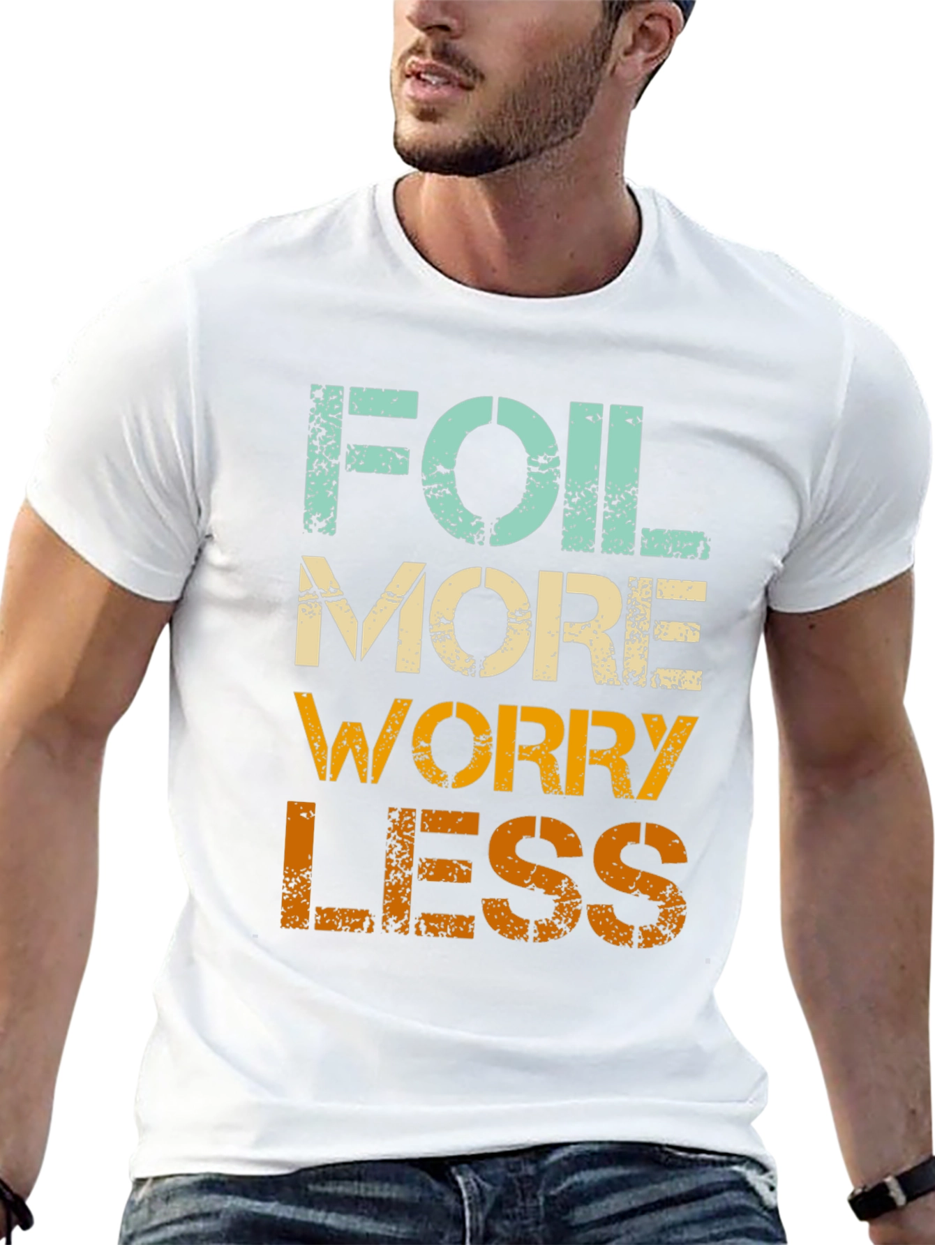 Black Foil More Worry Less Graphic Tee - Stylish Casual T-Shirt view 13