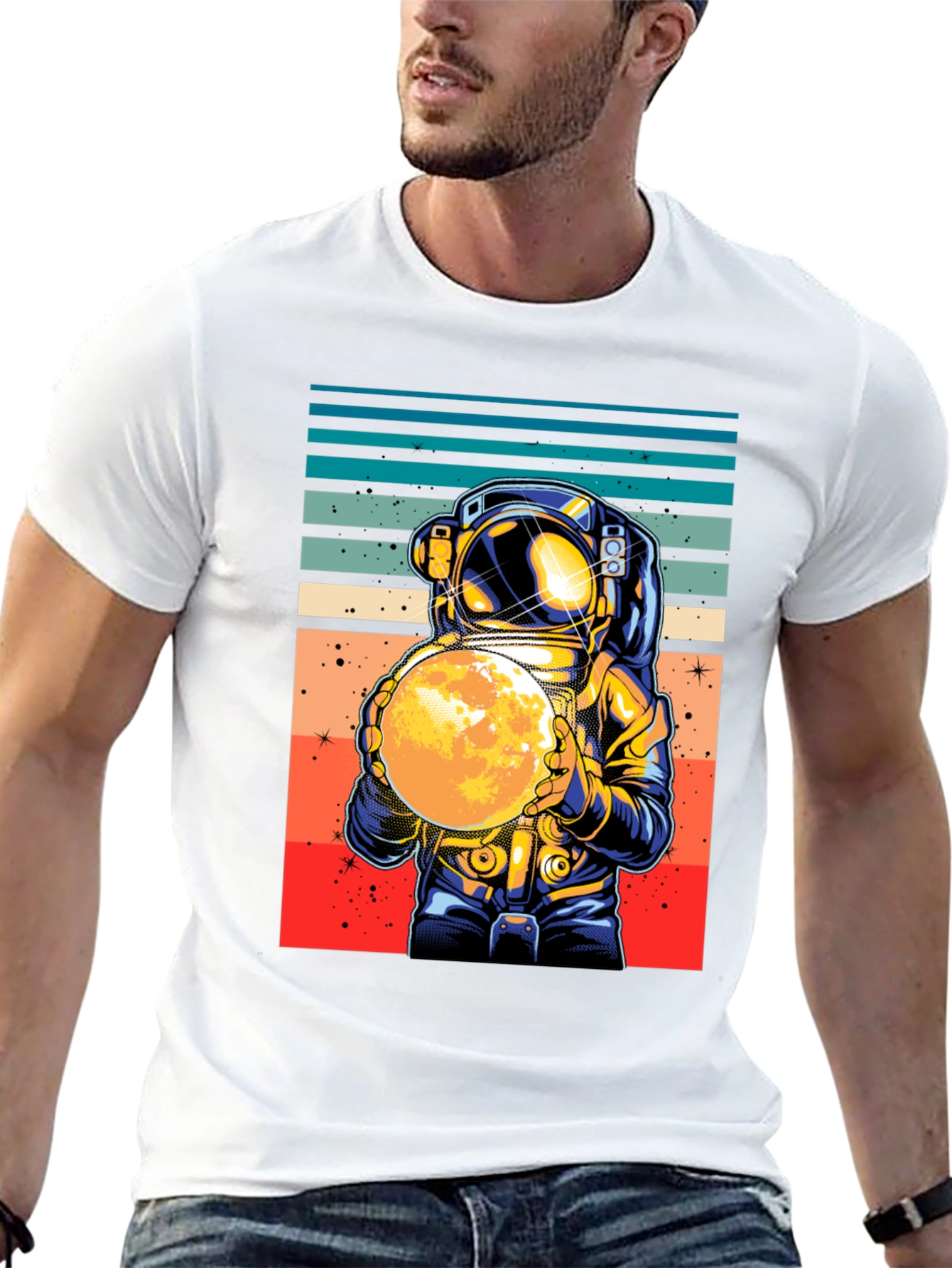 Black Retro Astronaut Moon T-Shirt view 13