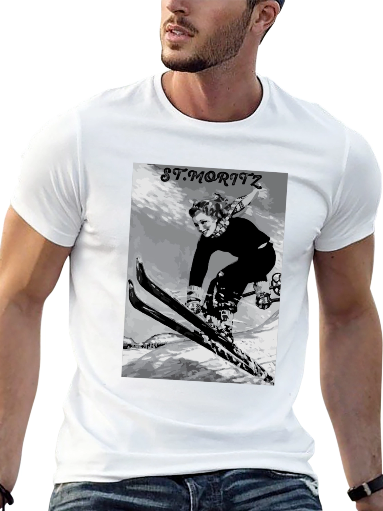 Black Vintage St. Moritz Skiing Graphic Tee view 13