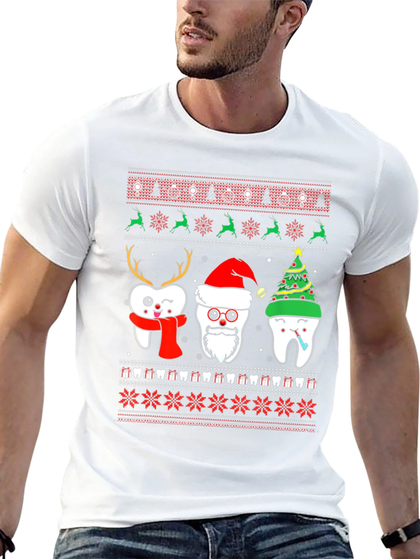 Black Festive Tooth Christmas Ugly Sweater T-Shirt view 13