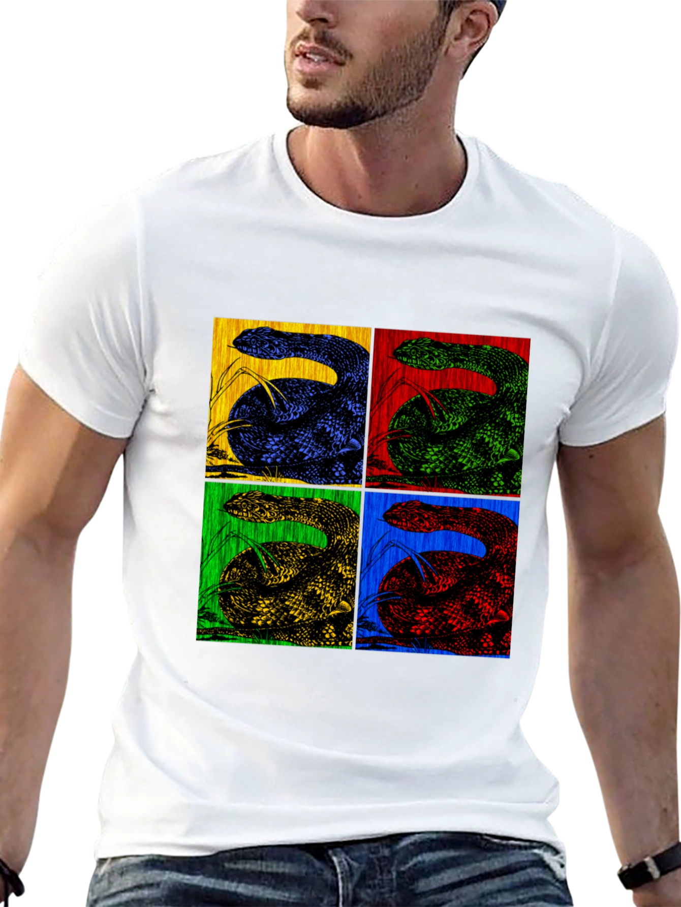 Black Retro Snake Pop Art Black T-Shirt view 13