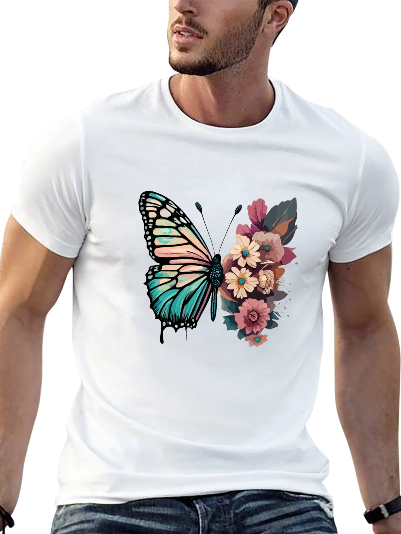 Black Floral Butterfly Graphic Tee - Unique Design view 13