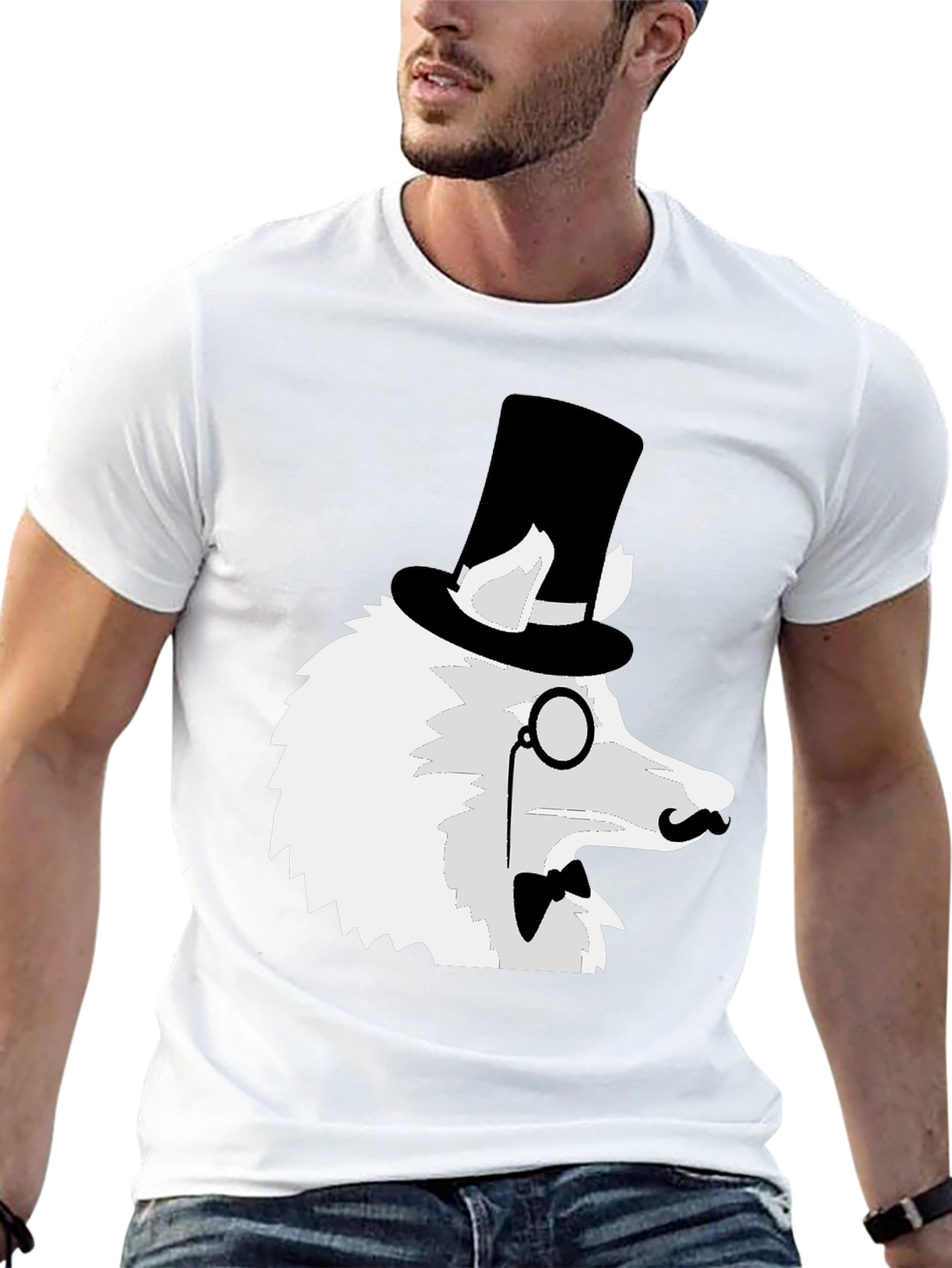 Black Dapper Dog T-Shirt: Top Hat Monocle Bow Tie view 13