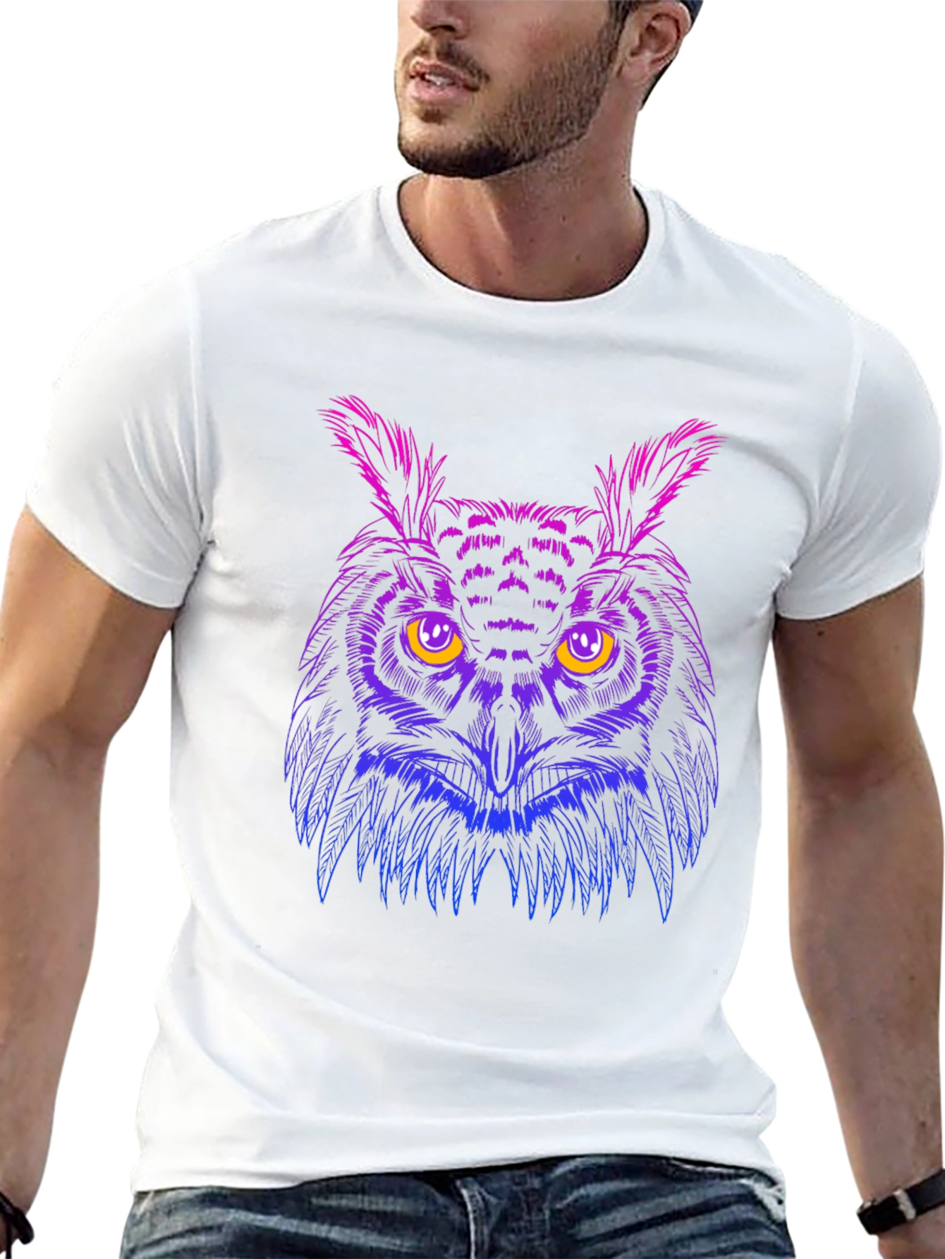 Black Neon Owl Graphic Black T-Shirt - Stylish Men's Tee view 13