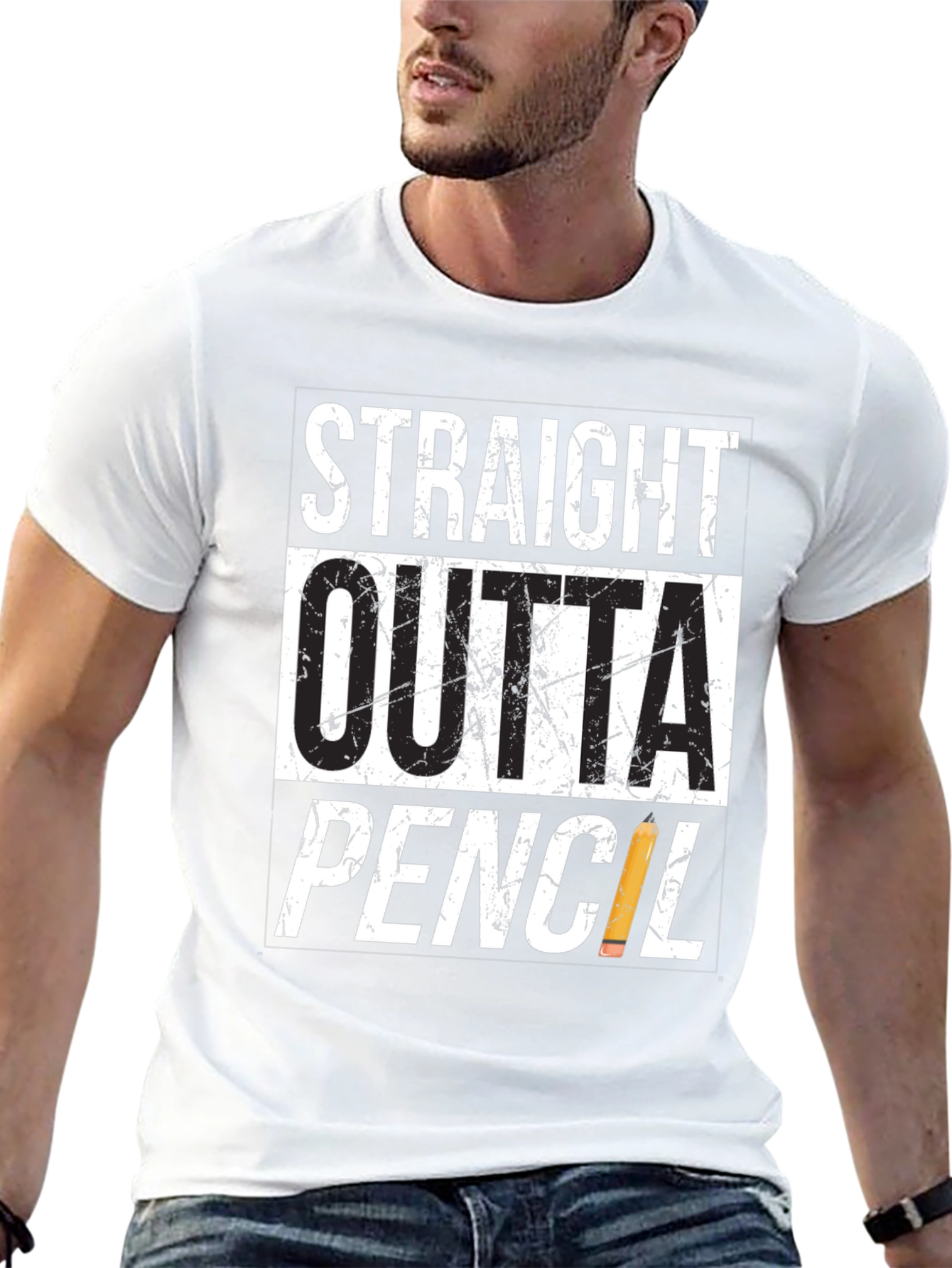 Black Straight Outta Pencil T-Shirt - Black Graphic Tee view 13