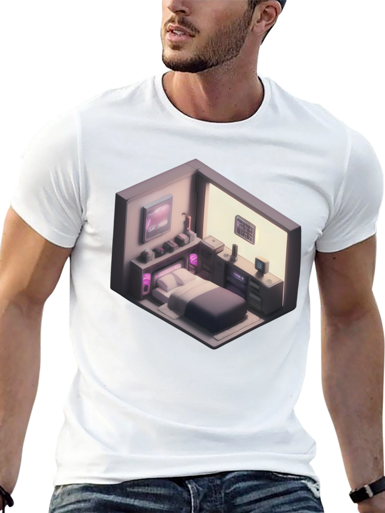 Black Isometric Room Graphic T-Shirt view 13