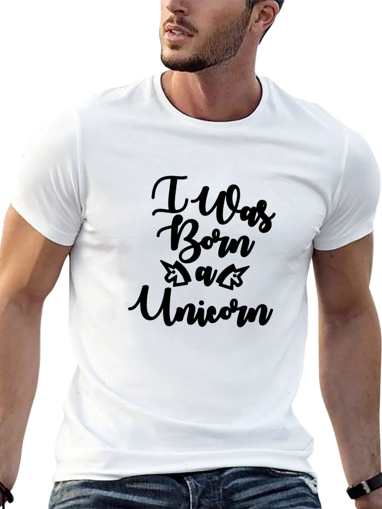 Black I Was Born A Unicorn T-Shirt - Men's Black Tee view 13