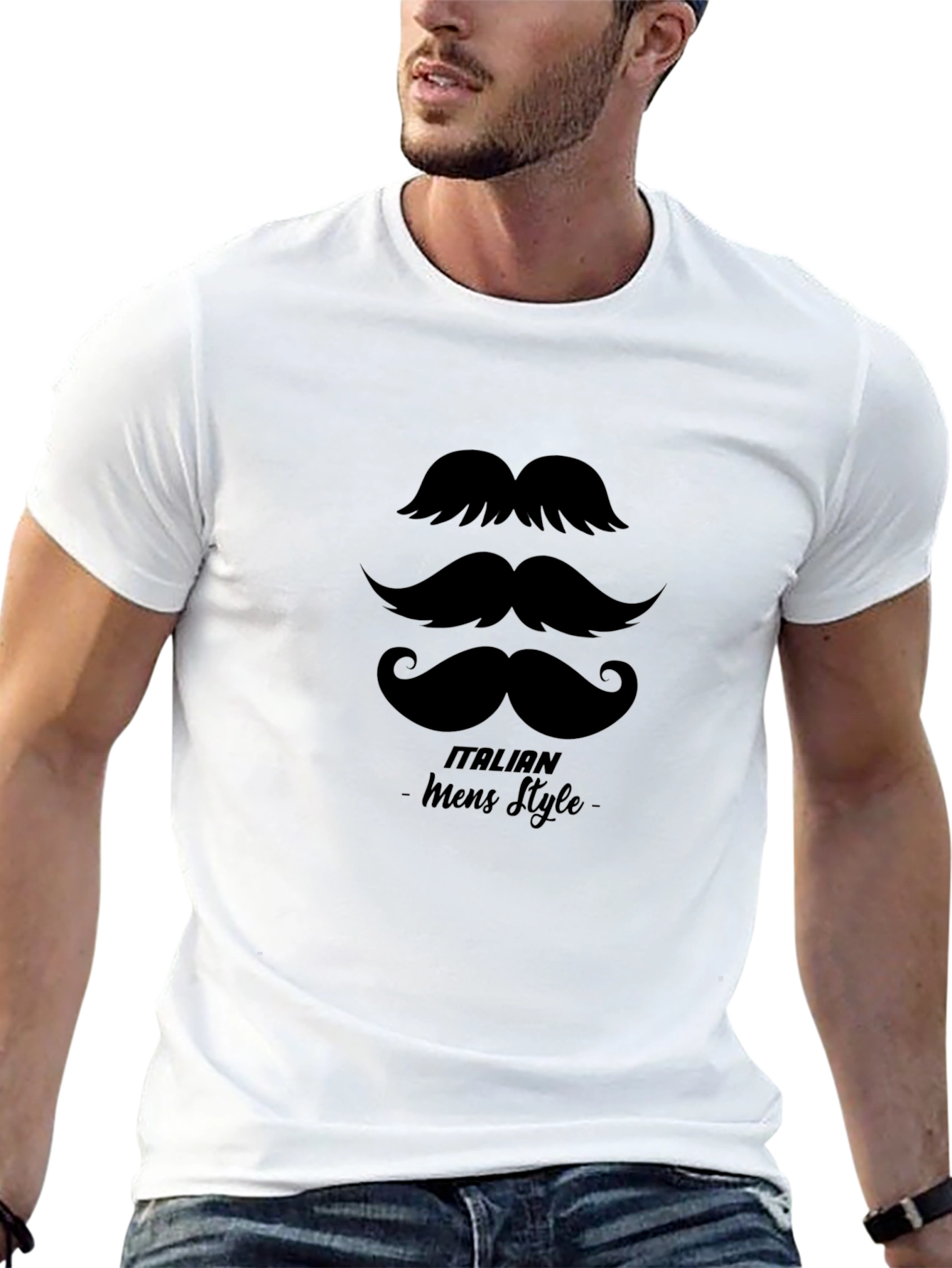 Black Italian Mens Style Mustache T-Shirt view 13