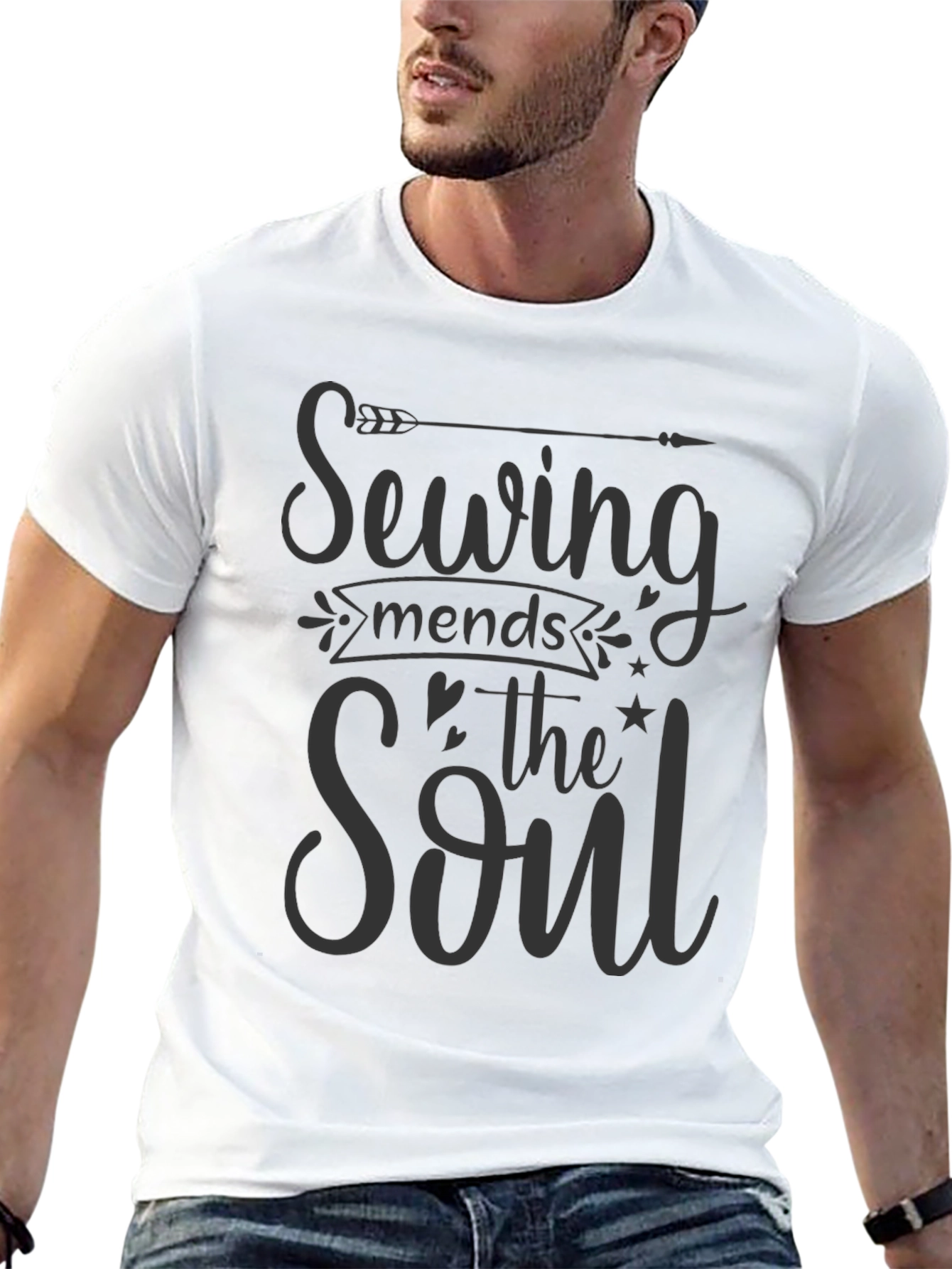 Black Sewing Mends The Soul Graphic T-Shirt view 13