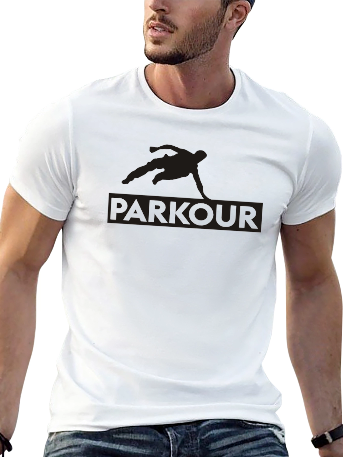 Black Parkour Silhouette Graphic T-Shirt view 13