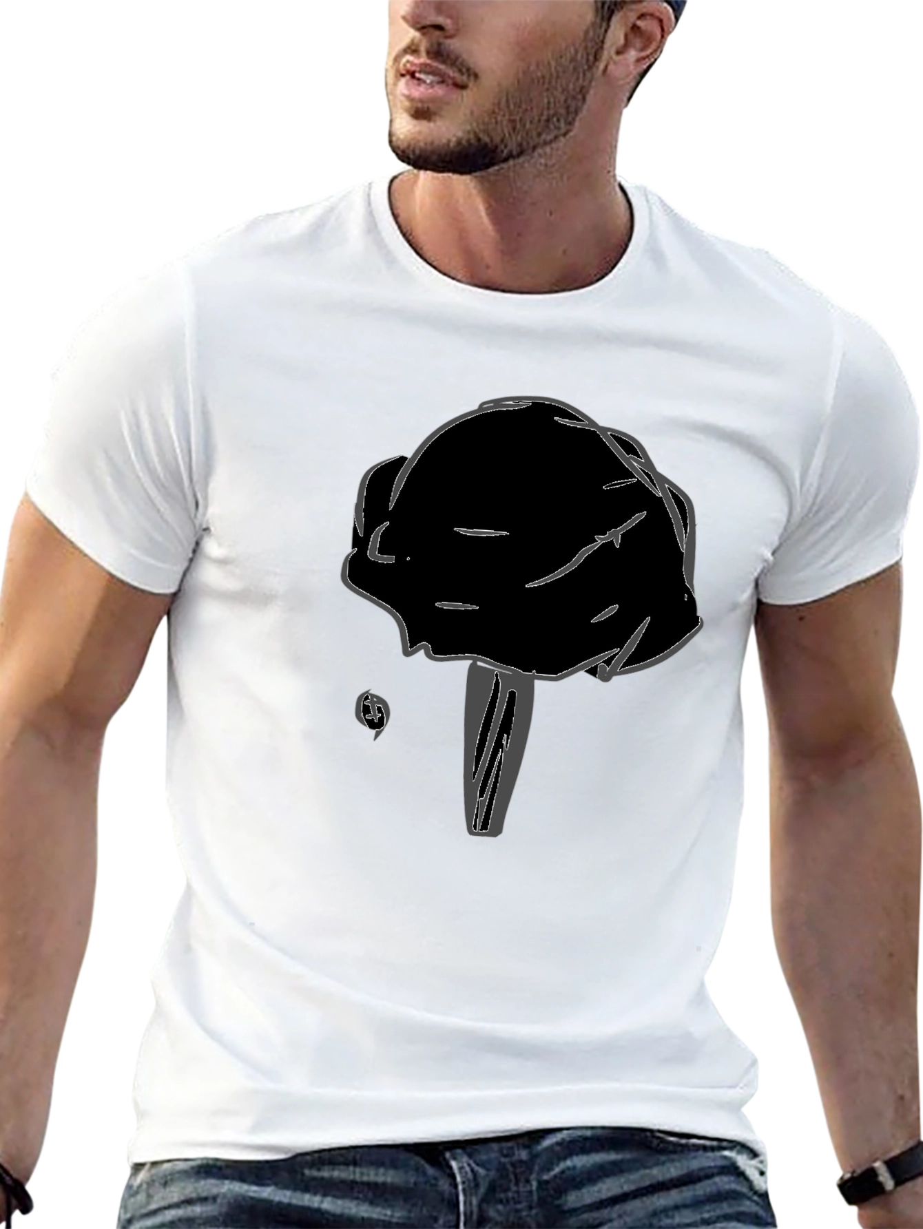 Black Black T-Shirt with Unique Mushroom Design view 13
