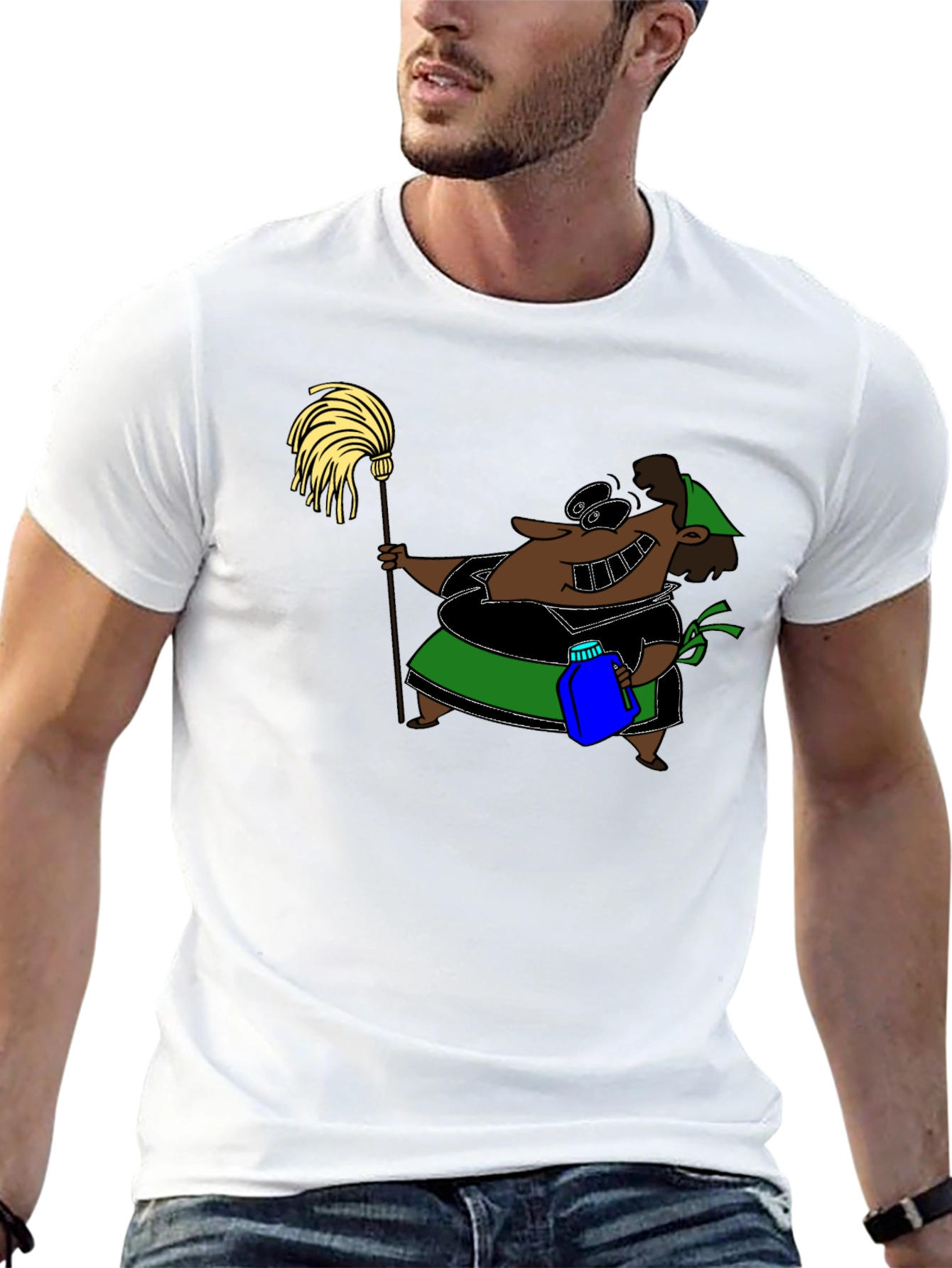 Black Cartoon Maid T-Shirt - Funny Cleaning Humor view 13