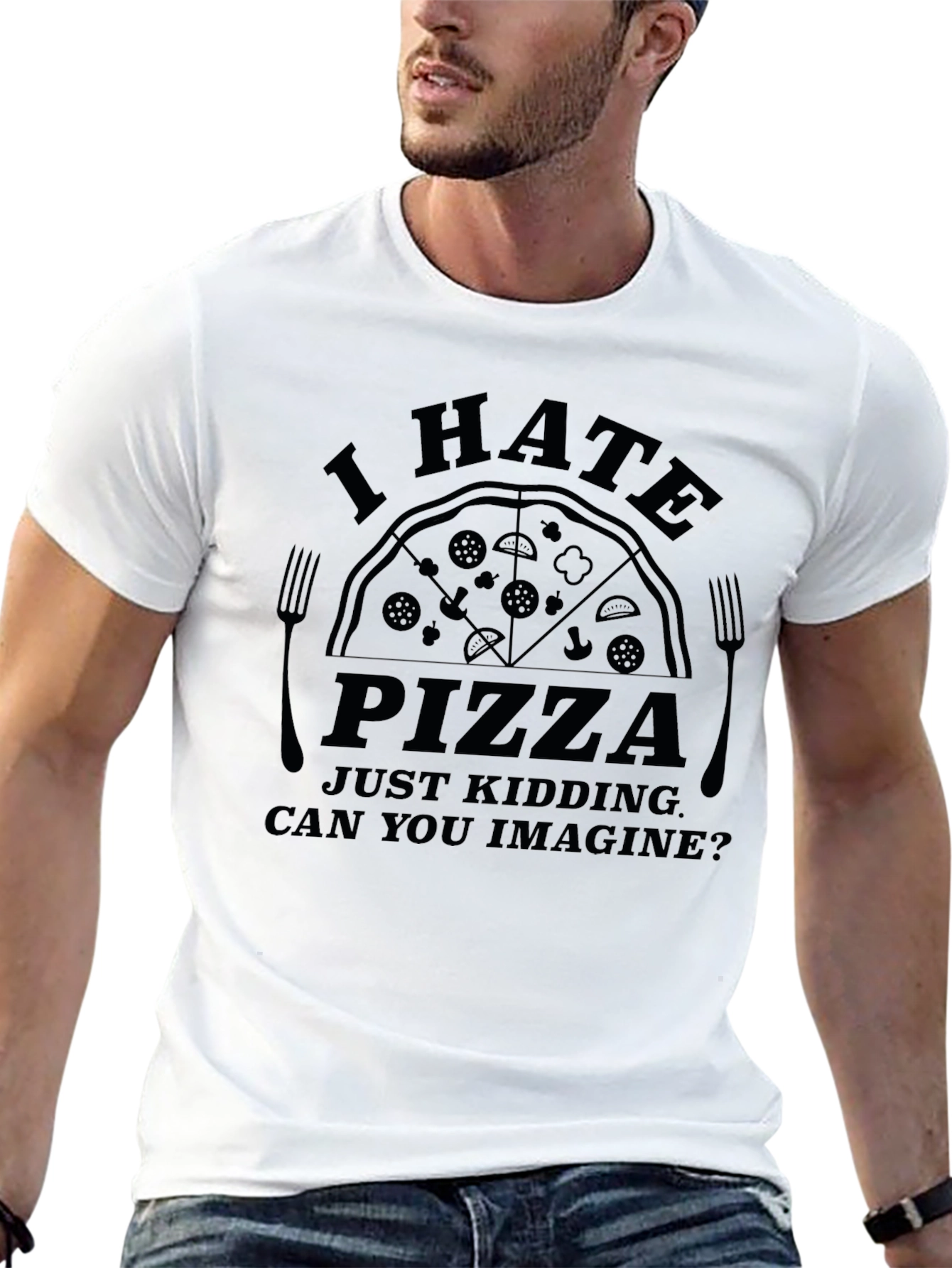 Black I Hate Pizza Graphic T-Shirt - Novelty Foodie Tee view 13