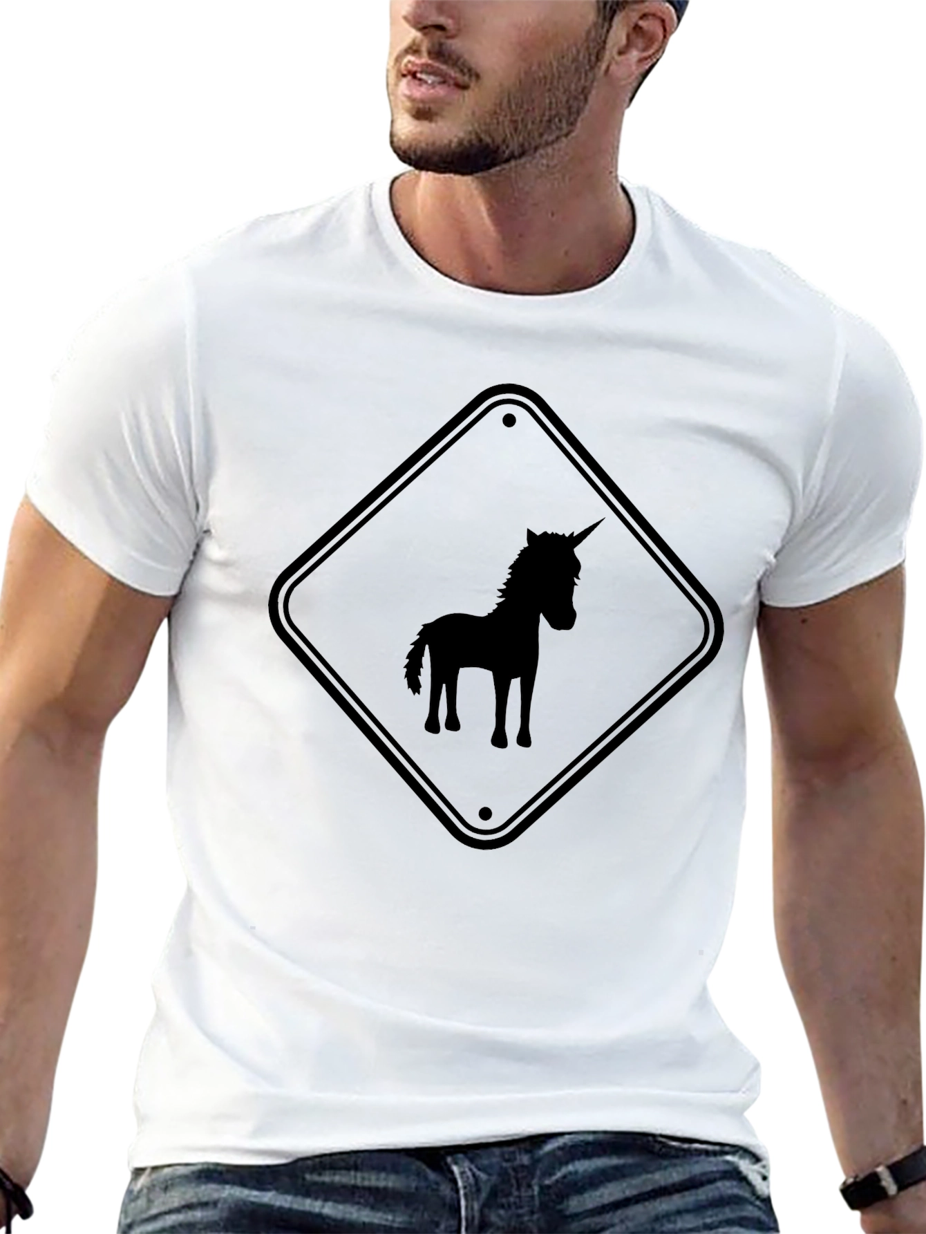 Black Unicorn Crossing T-Shirt - Black Novelty Tee view 13