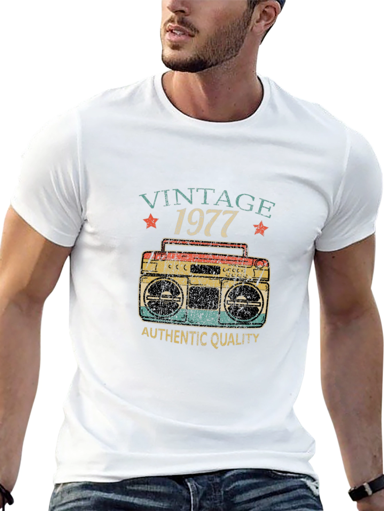 Black Vintage 1977 Boombox T-Shirt - Authentic Quality Retro Tee view 13