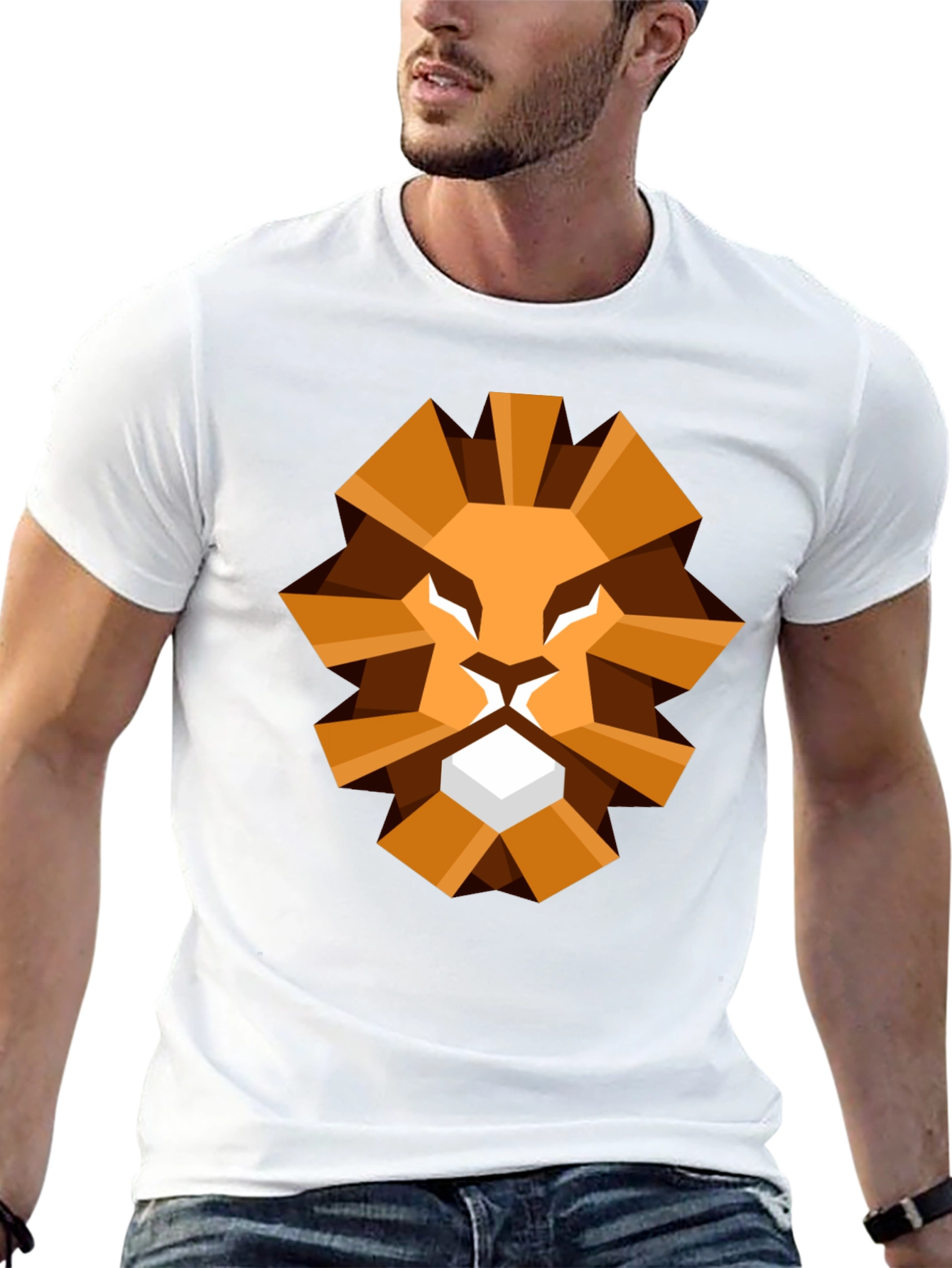 Black Geometric Lion Graphic Tee - Black T-Shirt view 13